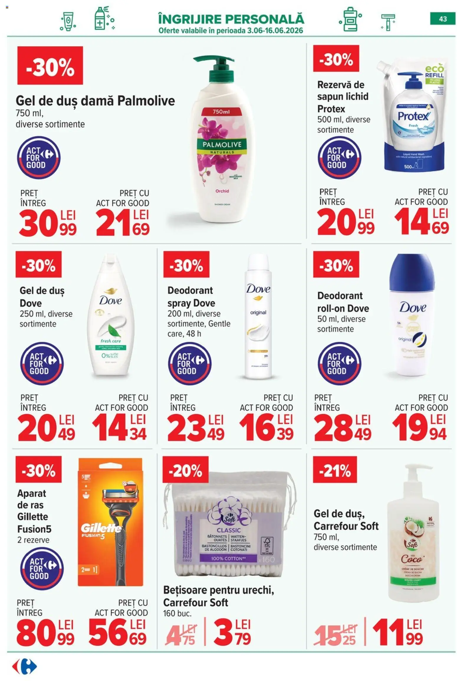 Noul catalog Carrefour – valabil de la 10.06.2026 | Pagină: 43 | Produse: Aparat De Ras, Duș, Cremă, Gel de duș