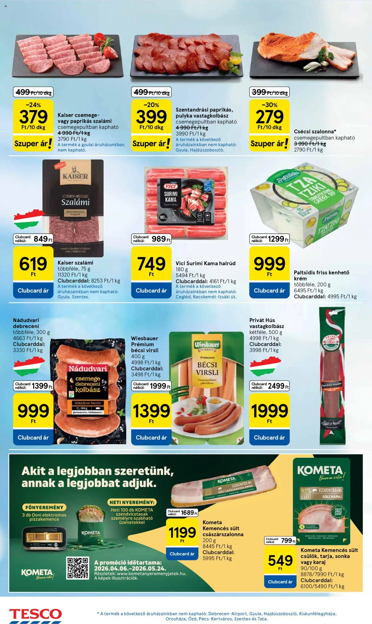 Tesco akciós ujság - amely érvényes a következő dátumtól: 16.04.2026 | Oldal: 18 | Termékek: Kolbász, Hús, Sonka, Karaj