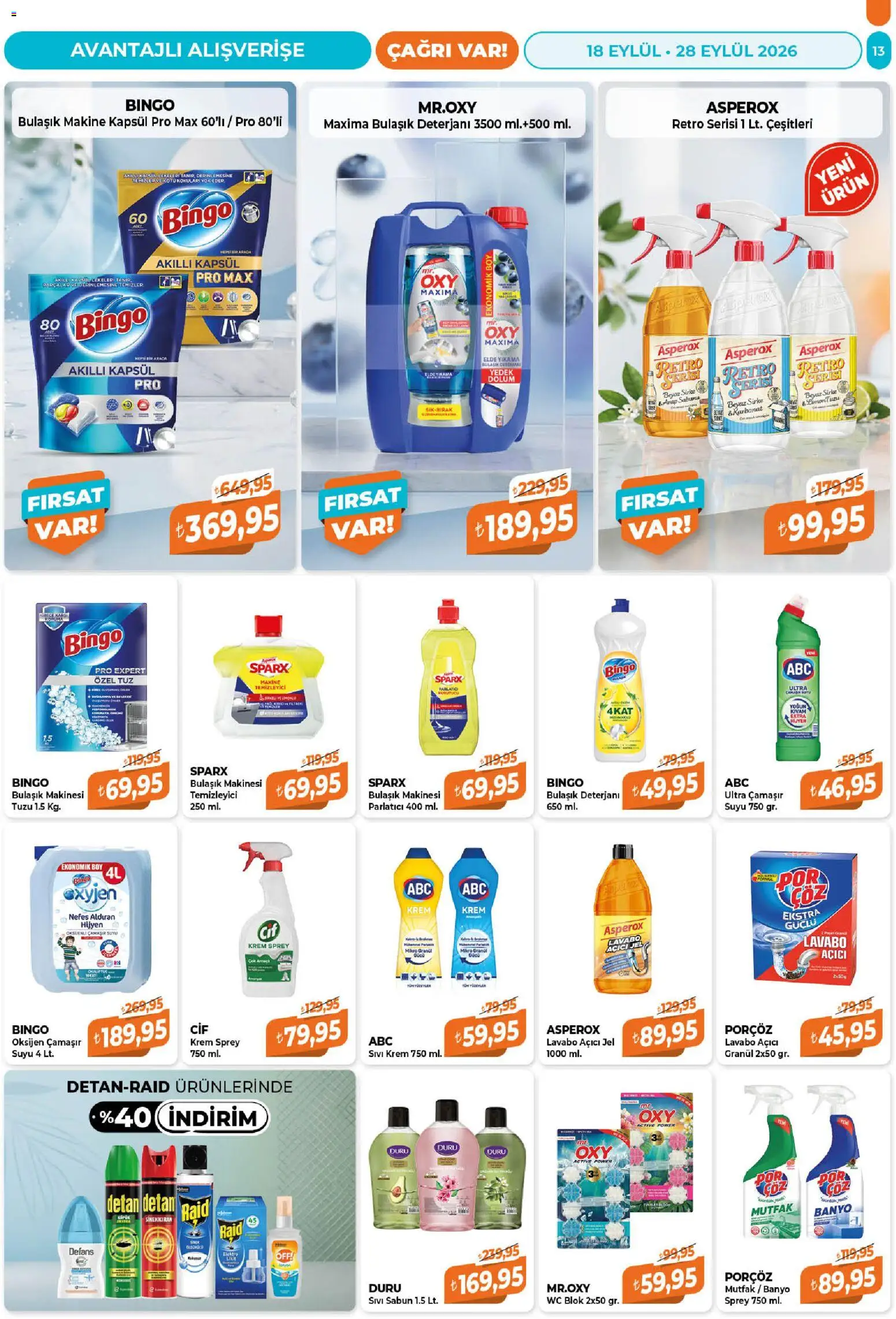 Çağrı Market Katalog - 18 Eylül 2026 tarihinden itibaren geçerlidir | Sayfa: 13 | Ürünler: Banyo, Krem, Bulaşık deterjanı, Bulaşık makinesi