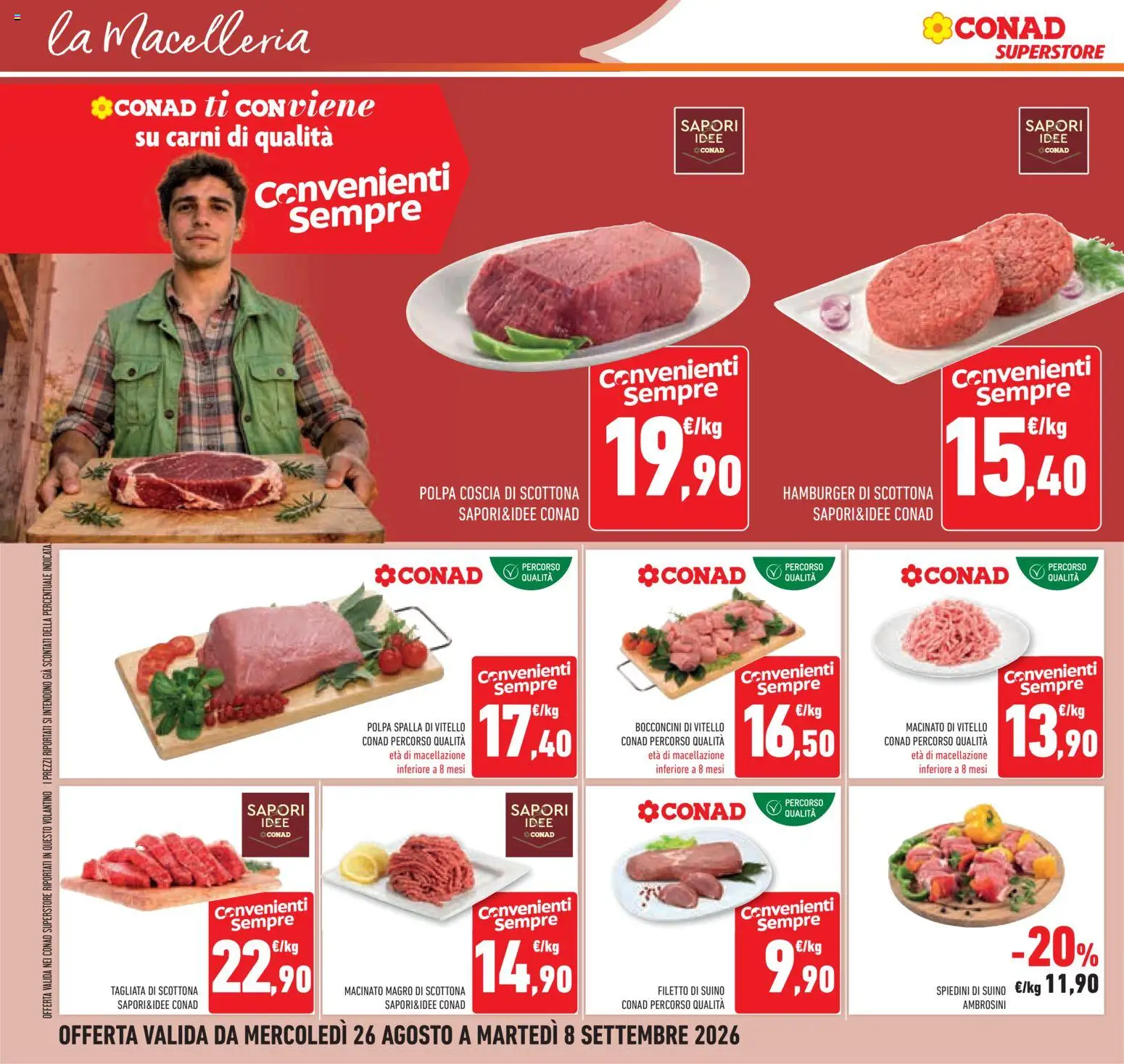 Volantino Conad del 26/08/2026 | Pagina: 12 | Prodotti: Spalla, Filetto, Suino, Hamburger