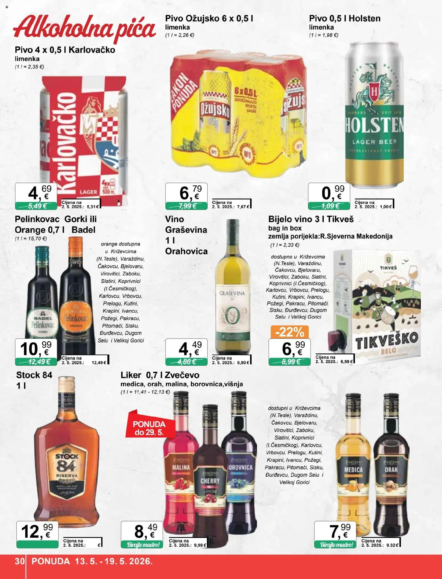 KTC katalog | vrijedi od 13.05.2026 | Stranica: 30 | Proizvodi: Pelinkovac, Pica, Karlovačko, Pivo
