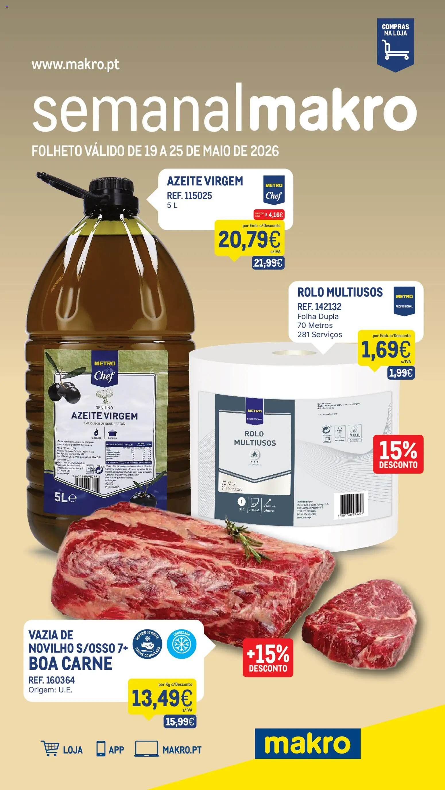 Makro Folheto │ válido de 19.05.2026 | Página: 1 | Produtos: Azeite, Pratos, Carne