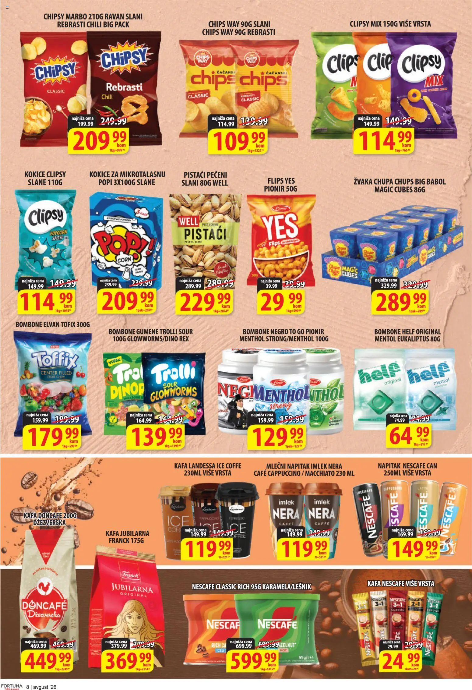 Fortuna Market katalog - važi od 10.08.2026 | Strana: 8 | Proizvode: Pistaći, Kokice, Popcorn, Nescafé