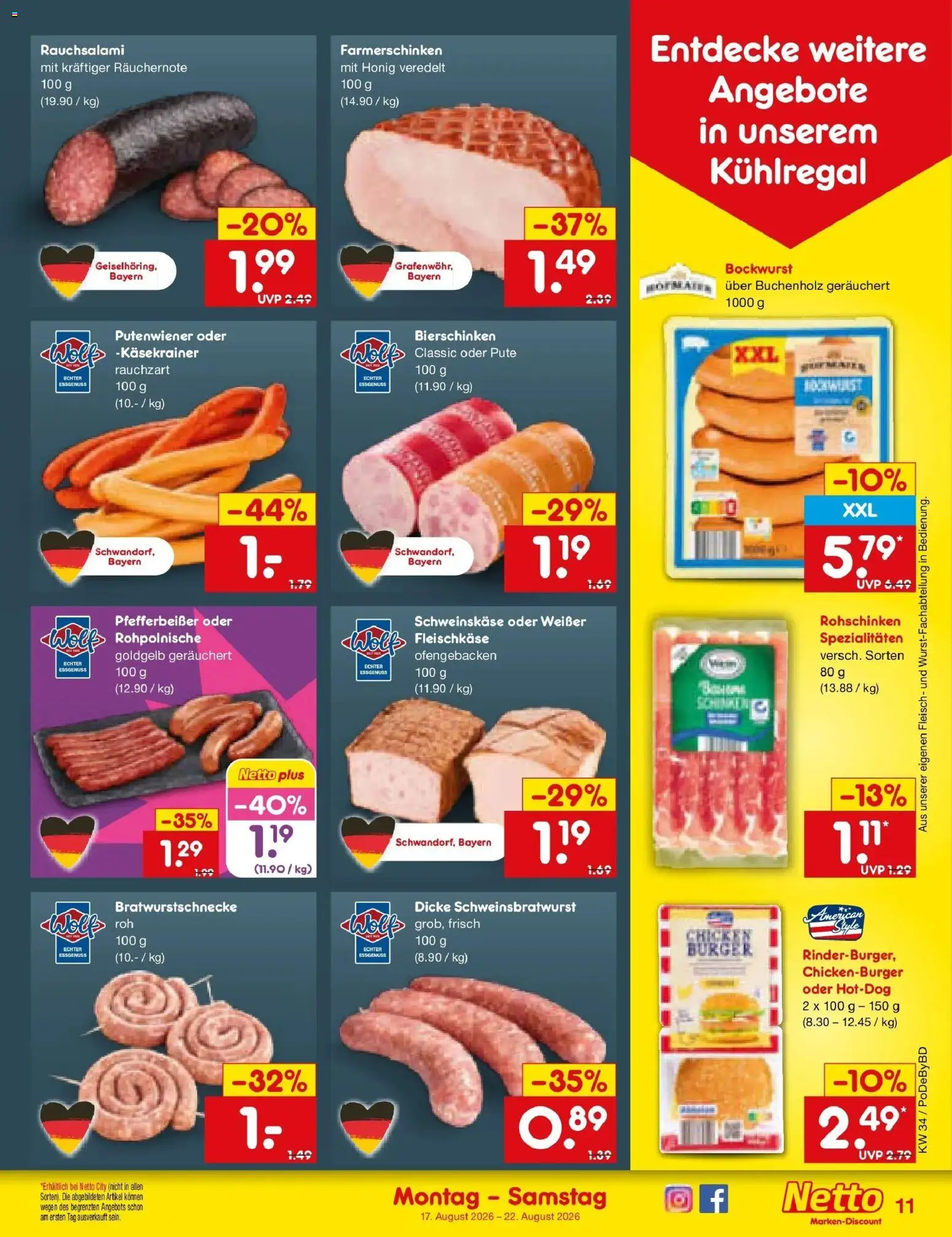 Netto Marken-Discount Prospekt Selb – gültig ab 17.08.2026 | Seite: 13 | Produkte: Bockwurst, Pute, Spezialitäten, Käsekrainer