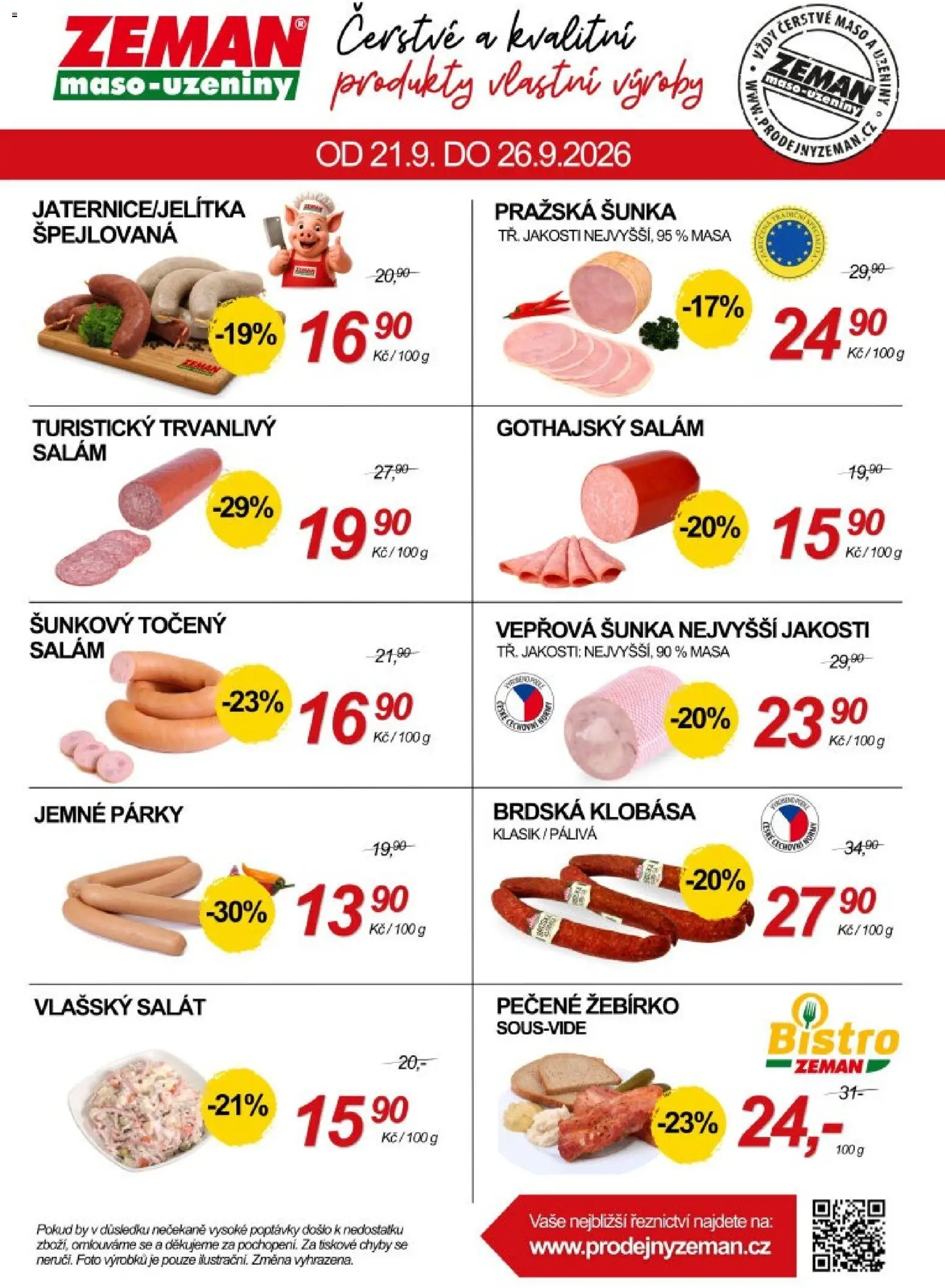Prodejny Zeman leták od 21.09.2026 | Strana: 2 | Produkty: Salám, Párky, Klobása, Uzeniny