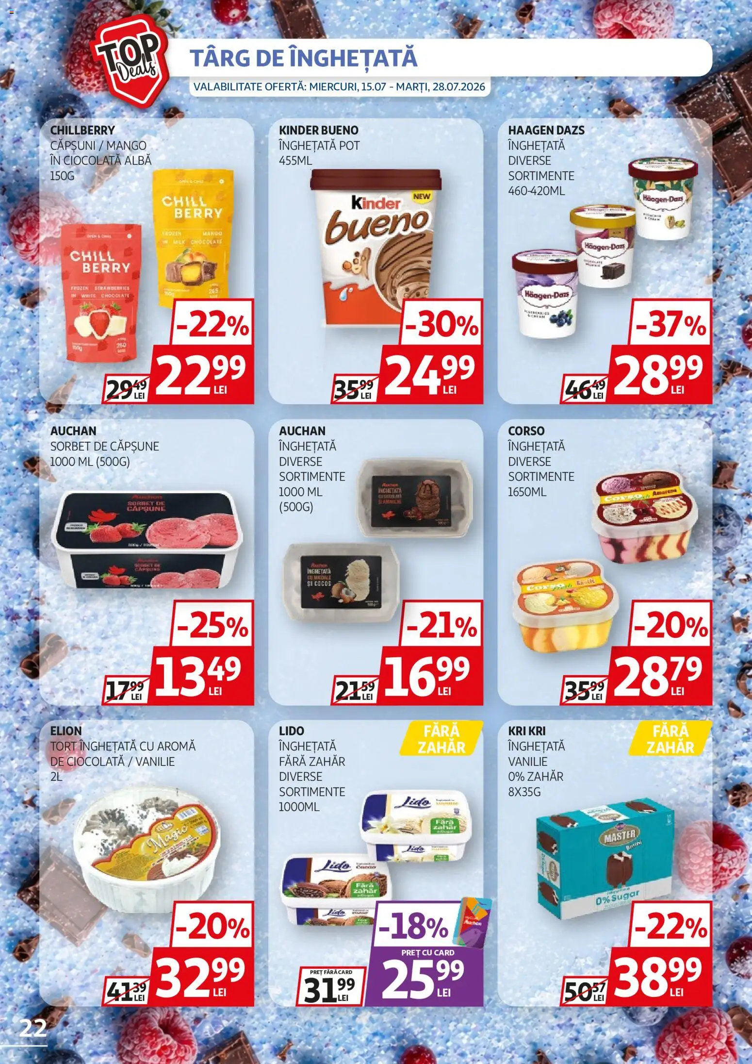 Noul catalog Auchan – valabil de la 15.07.2026 | Pagină: 22 | Produse: Alba, Tort, Ciocolată, Mango