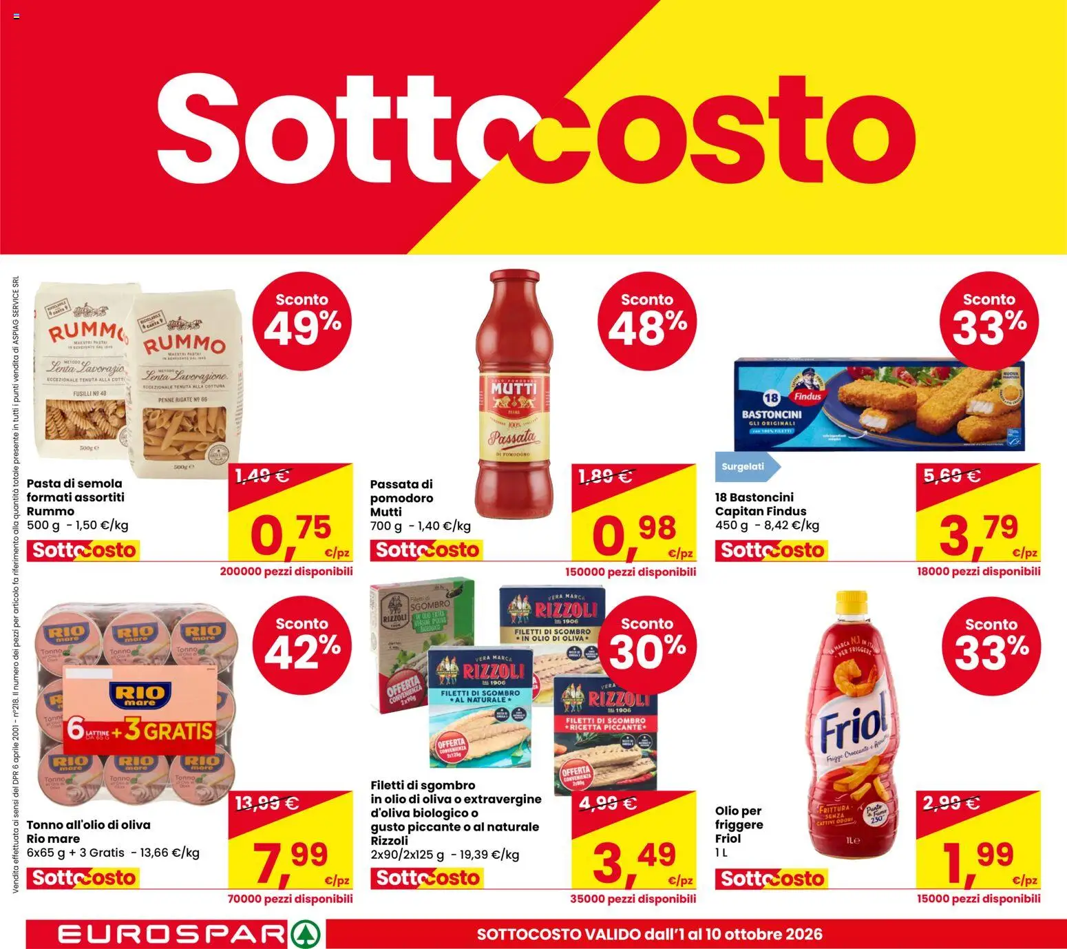 Volantino Eurospar del 01/10/2026 | Pagina: 4 | Prodotti: Olio, Semola, Sgombro, Olio di Oliva
