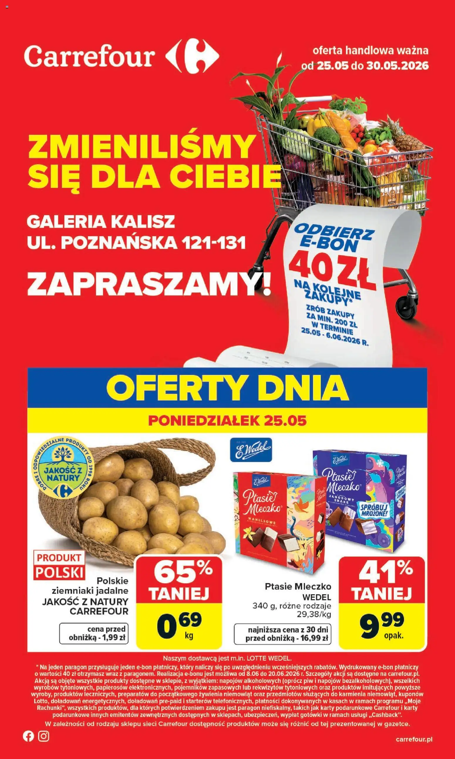 Carrefour gazetka - Zmieniliśmy Się Dla Ciebie od 25.05.2026 | Strona: 1 | Produkty: Ptasie mleczko, Ziemniaki