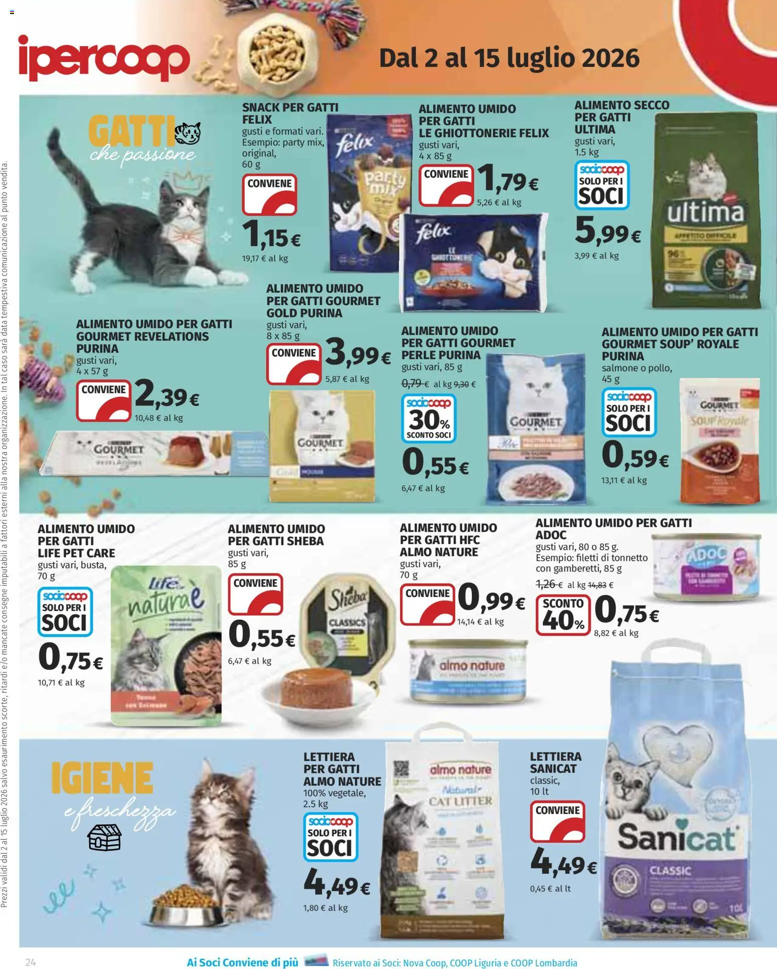 Volantino Ipercoop del 02/07/2026 | Pagina: 24 | Prodotti: Lettiera per gatti, Salmone, Data