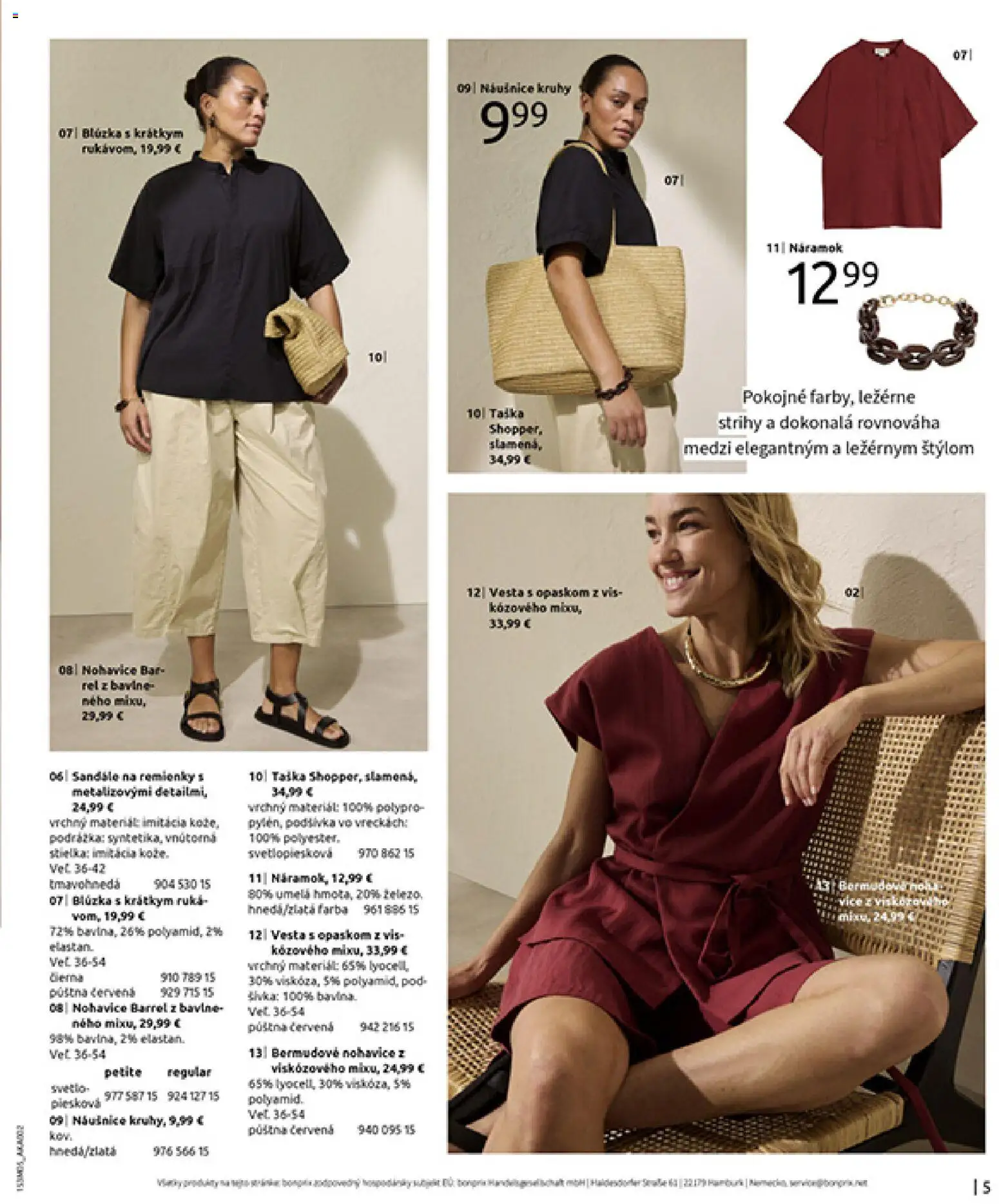 Nové Bonprix akcie – leták je platný od 05.05.2026 | Strana: 7 | Produkty: Blúzka, Vesta, Nohavice, Sandále
