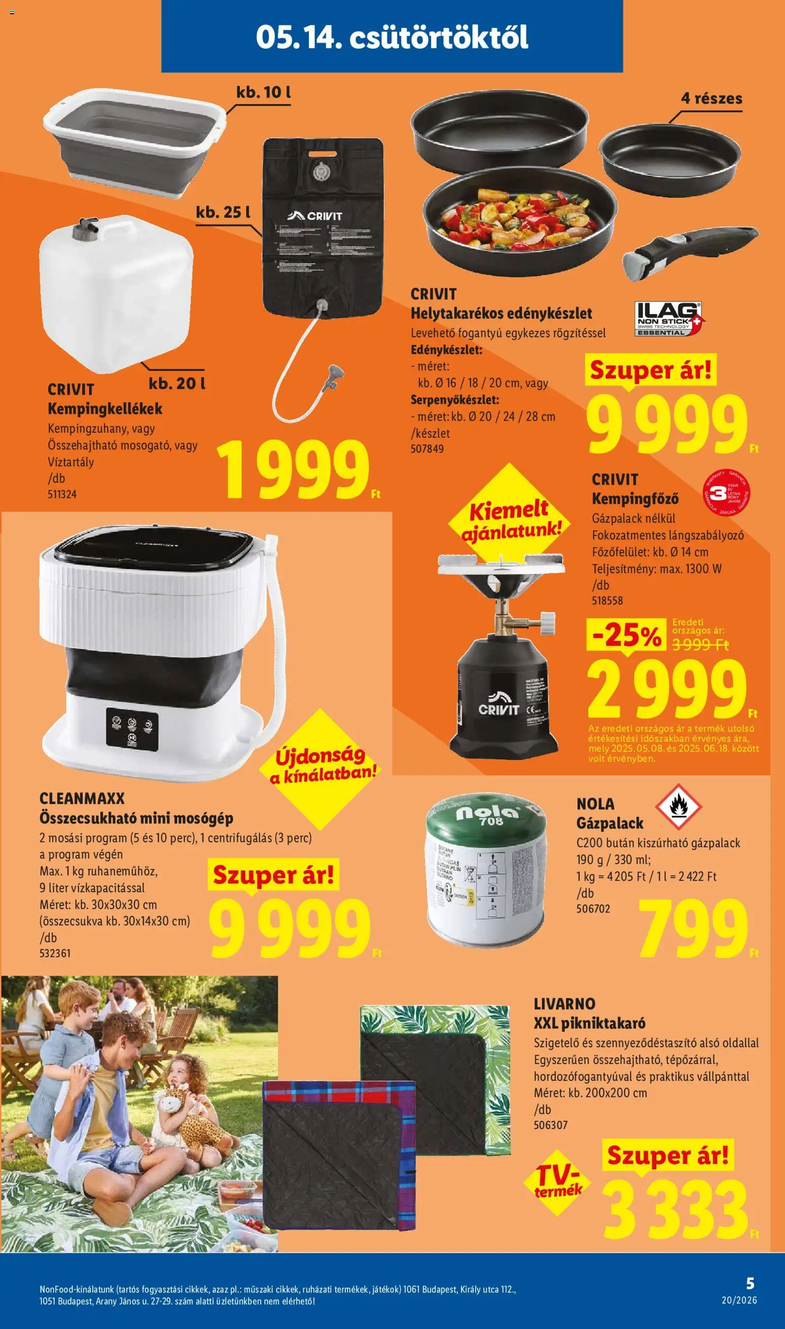 Lidl akciós ujság - amely érvényes a következő dátumtól: 14.05.2026 | Oldal: 5 | Termékek: Mosógép, Játékok, Edénykészlet