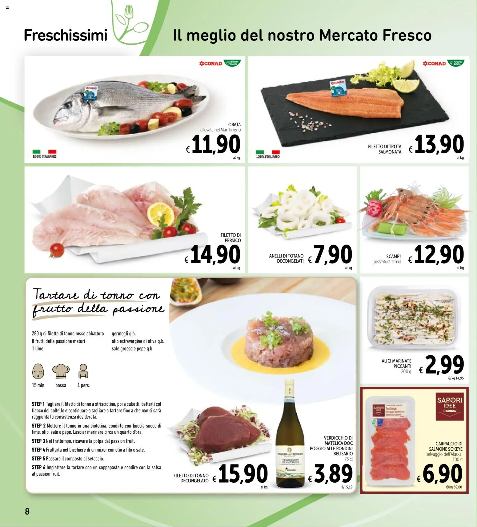 Volantino Spazio Conad del 22/09/2026 | Pagina: 8 | Prodotti: Carpaccio, Filetto, Totano, Alici
