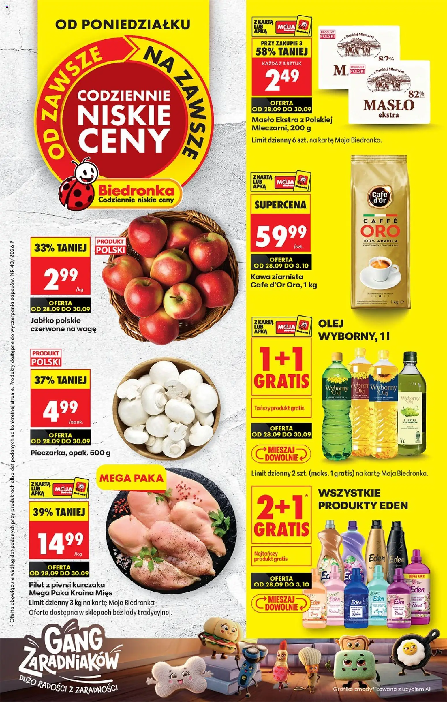 Biedronka Polsko leták - Codziennie niskie ceny od 28.09.2026 | Strana: 1 | Produkty: Máslo, Olej, Filet