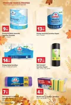 Ofertele Carrefour valabile de la 30.09.2026 | Pagină: 52 | Produse: Prosop monorolă, Vase, Saci menajeri, Burete