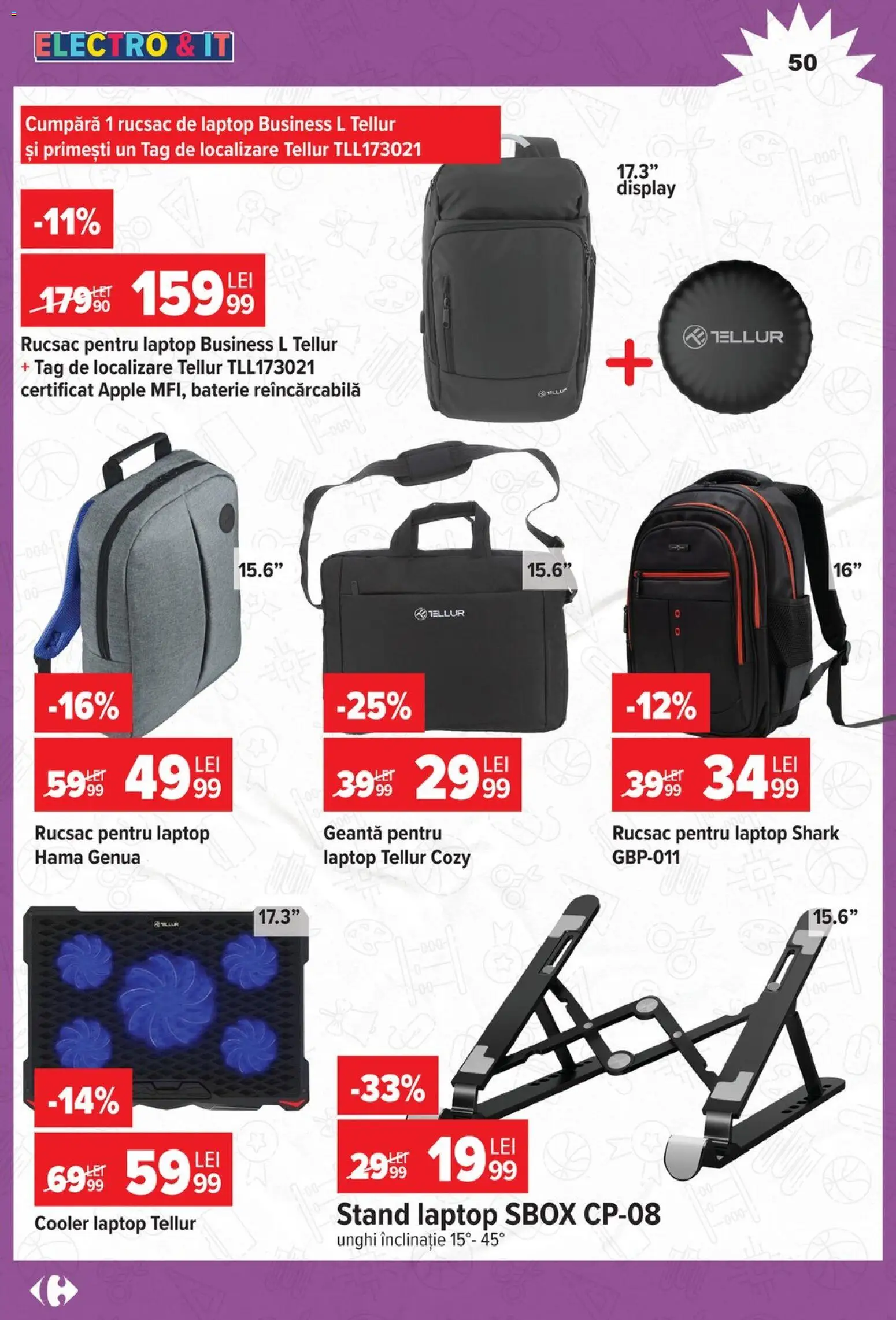 Noul catalog Carrefour – valabil de la 12.08.2026 | Pagină: 50 | Produse: Geantă, Cooler, Baterie, Apple