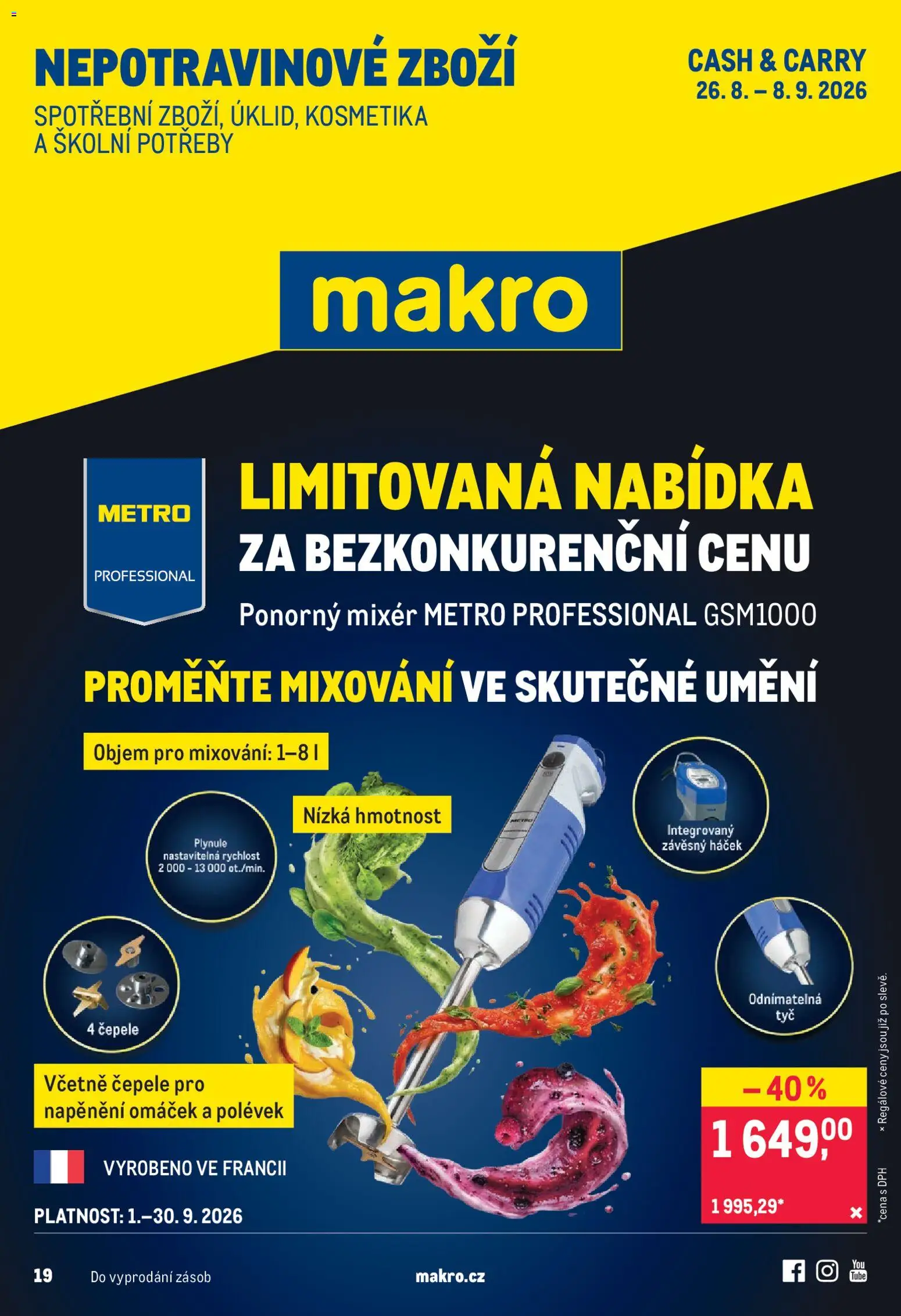 Makro leták - Nepotravinové zboží od 26.08.2026 | Strana: 1 | Produkty: Mixér, Ponorný mixér, Školní potřeby