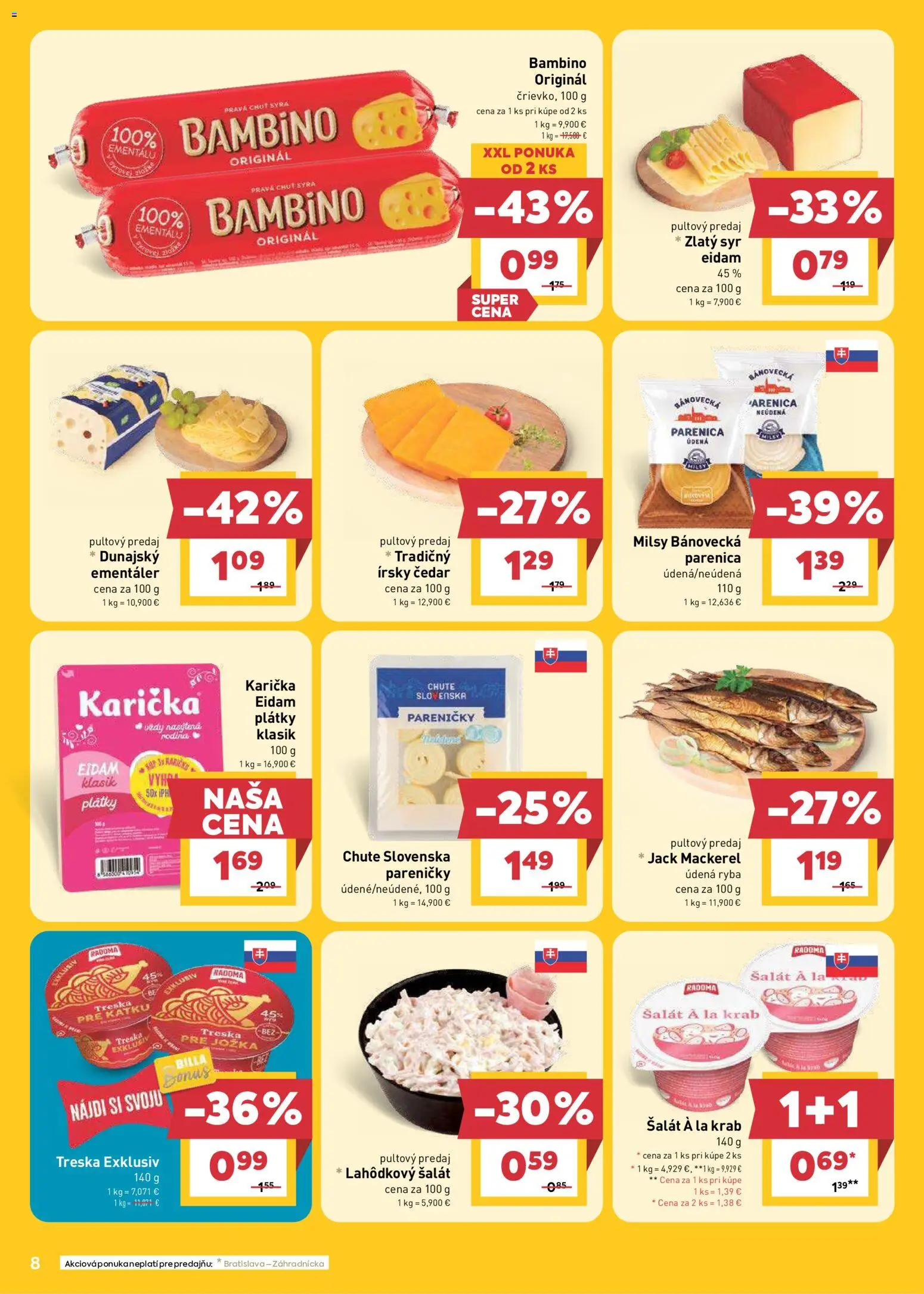 Nové Billa akcie – leták je platný od 29.07.2026 | Strana: 8 | Produkty: Syr, Eidam 45%, Eidam, Šalát