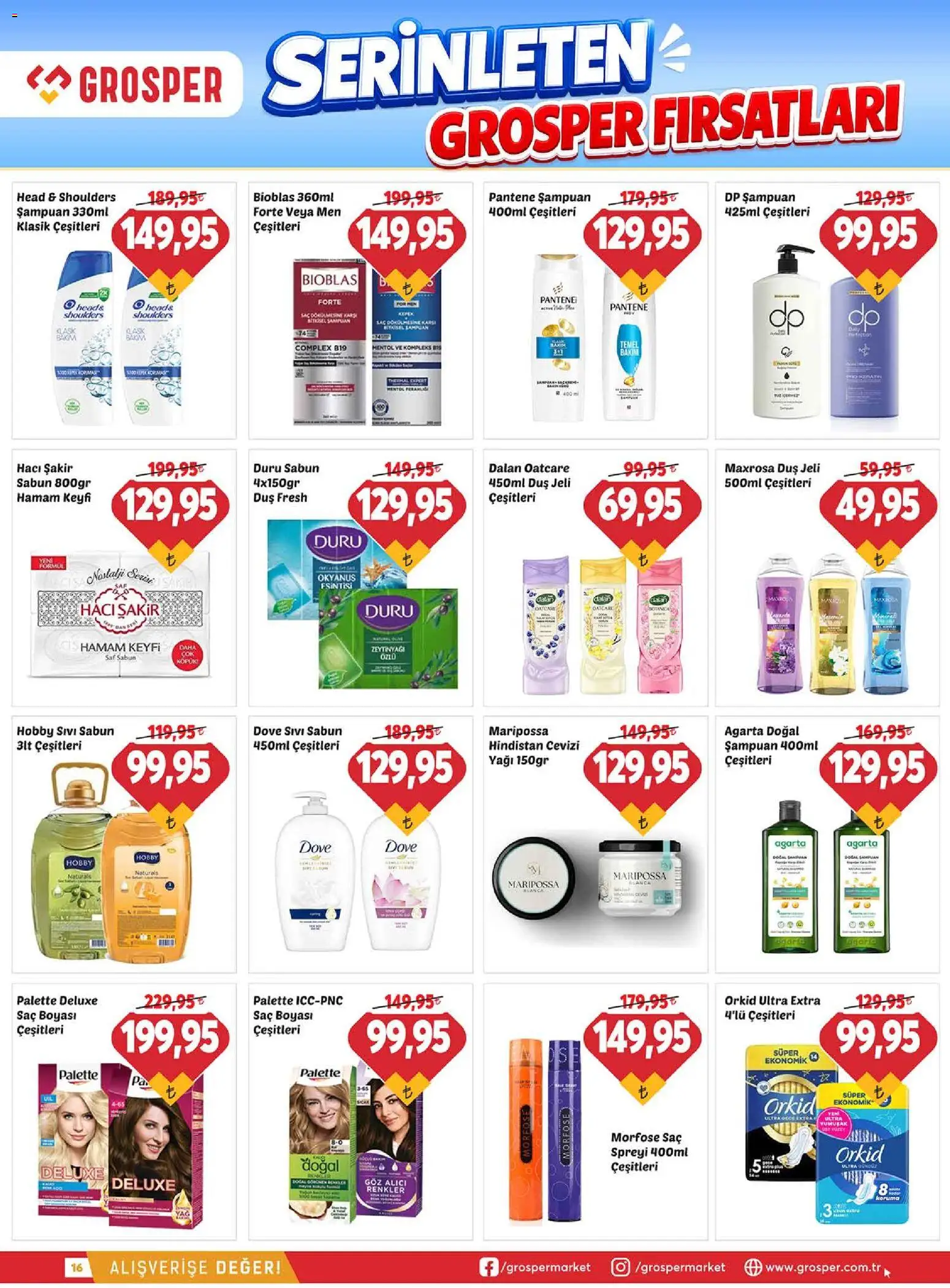 Grosper Katalog - 01 Temmuz 2026 tarihinden itibaren geçerlidir | Sayfa: 16 | Ürünler: Duş, Şampuan, Hindistan Cevizi, Sabun