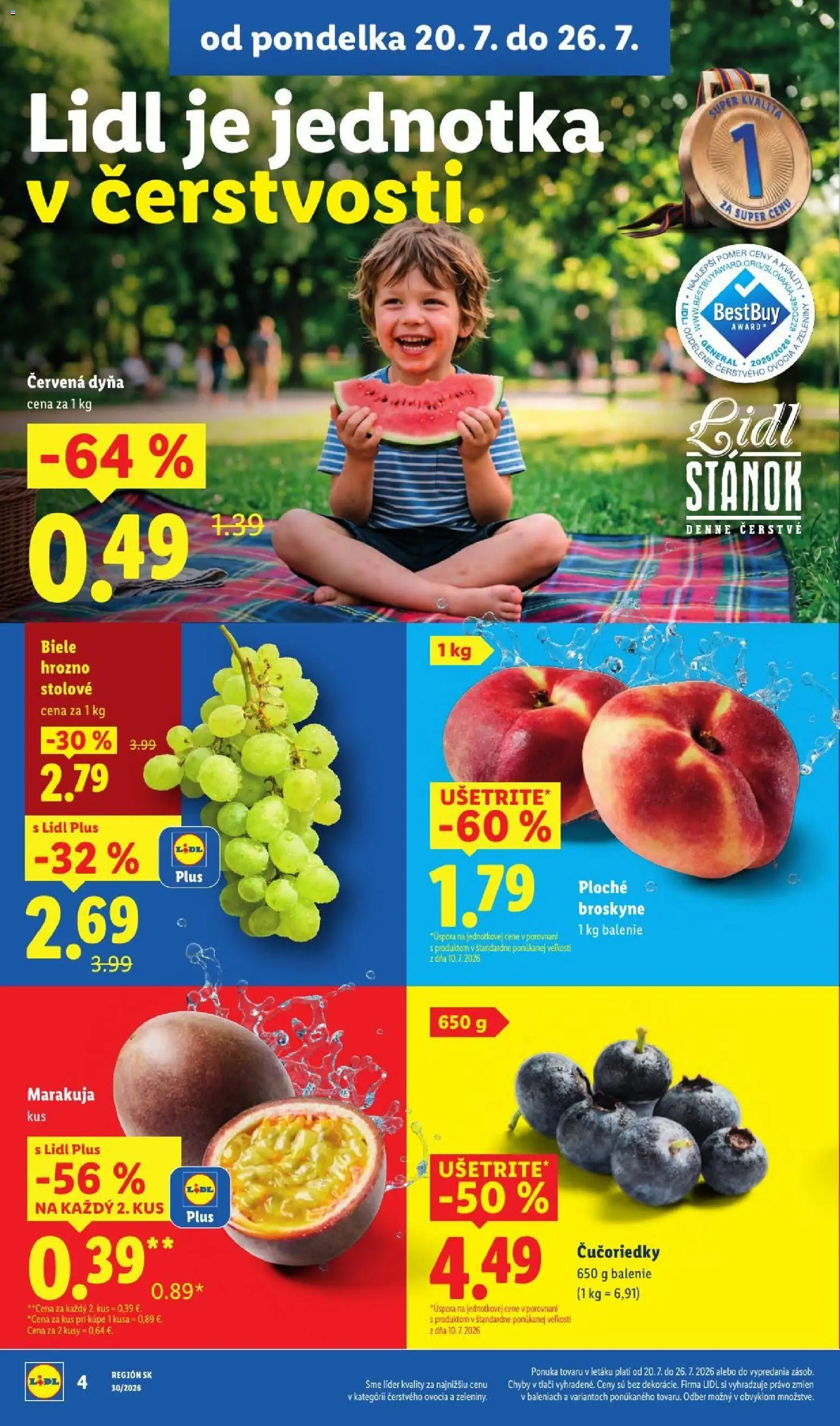 Nové Lidl akcie – leták je platný od 20.07.2026 | Strana: 10 | Produkty: Čučoriedky, Broskyne, Hrozno