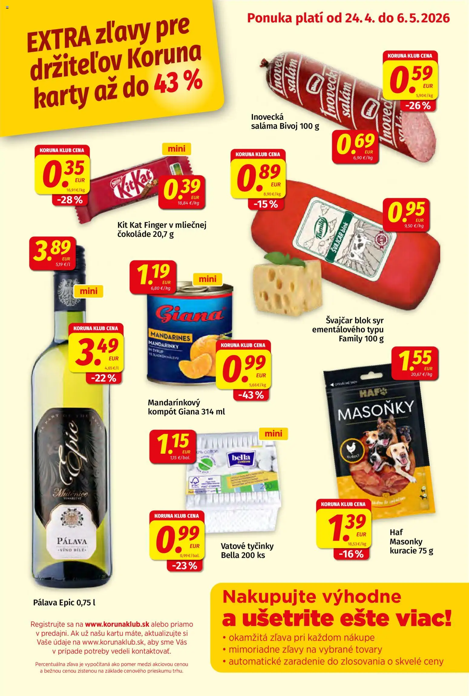 Nové Koruna akcie – leták je platný od 24.04.2026 | Strana: 9 | Produkty: Syr, Saláma, Mandarinky