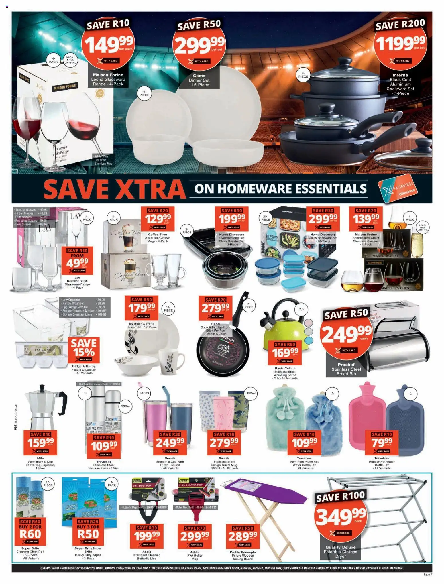 New Checkers catalogue – valid from 15.06.2026 | Page: 7 | Products: Glasses, Bread, Mop, Water