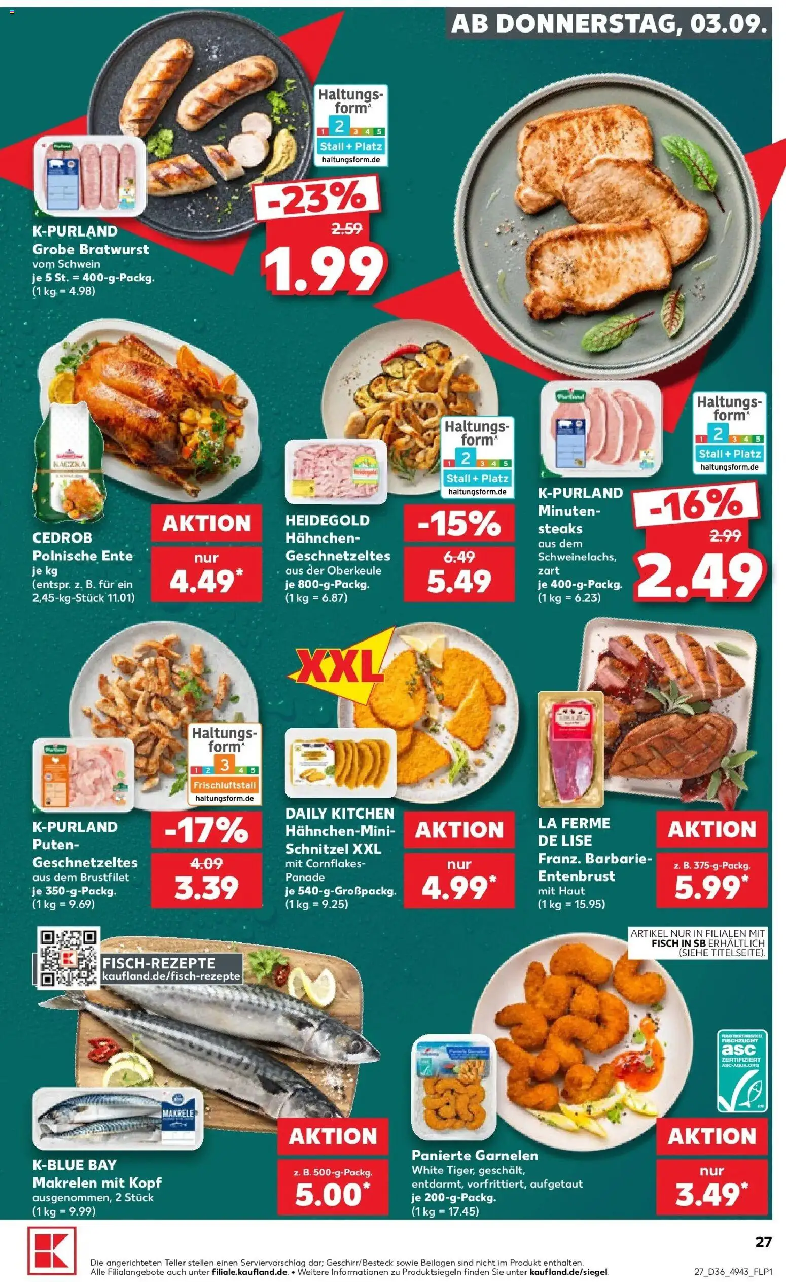 Prospekt Kaufland ab 31.08.2026 » Angebote Online zum Blättern | Seite: 36 | Produkte: Hahnchen, Bratwurst, Schnitzel, Fisch