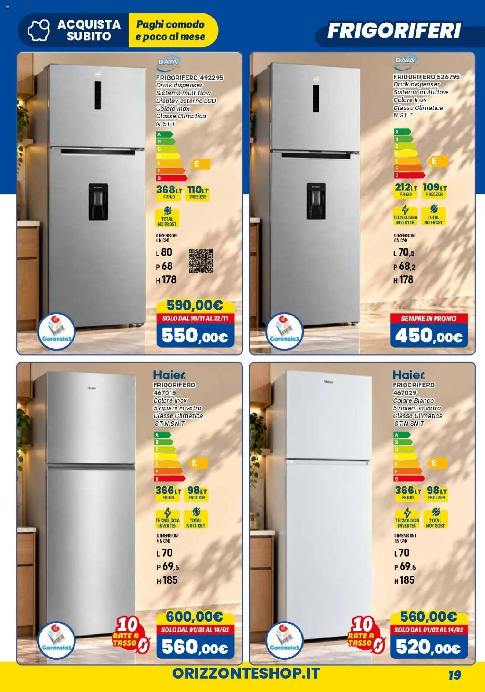 Volantino Orizzonte del 01/11/2026 | Pagina: 19 | Prodotti: Freezer, Frigorifero