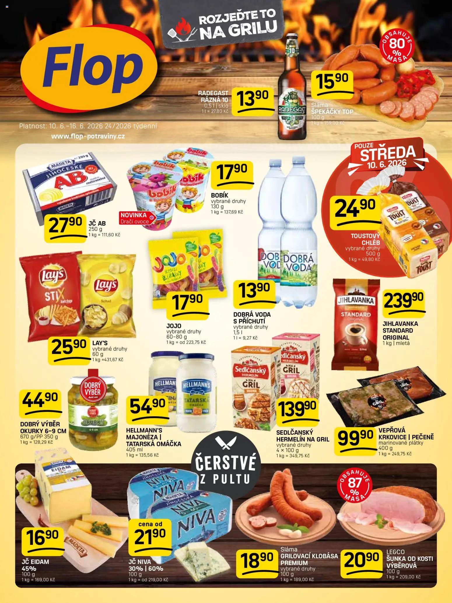 Flop leták od 10.06.2026 | Strana: 1 | Produkty: Šunka od kosti, Radegast, Lay's, Tatarská omáčka