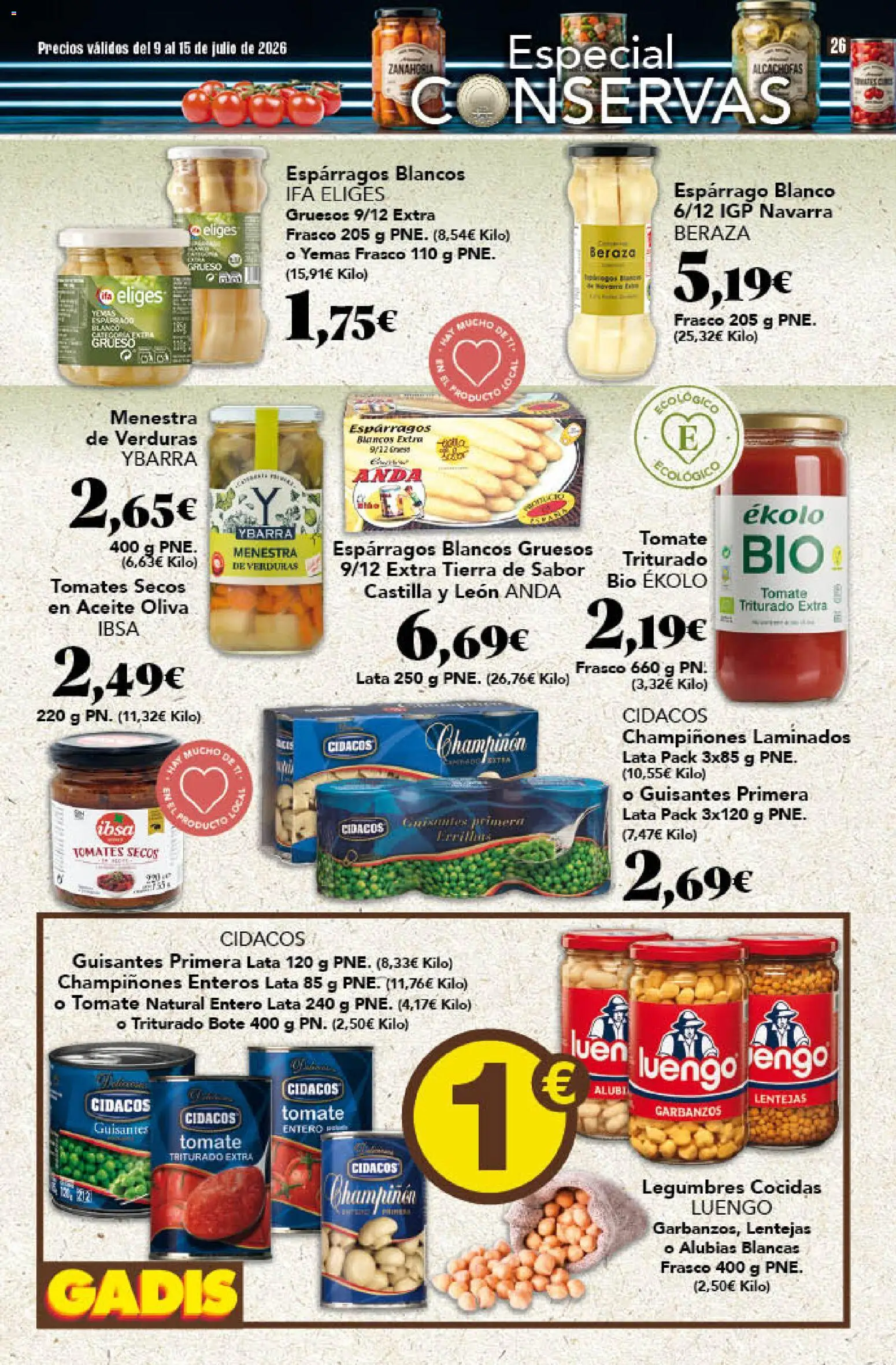 Gadis folleto │ válido desde el 09/07/2026 | Página: 26 | Productos: Aceite, Tomates, Νερό καρύδας, Tomate triturado