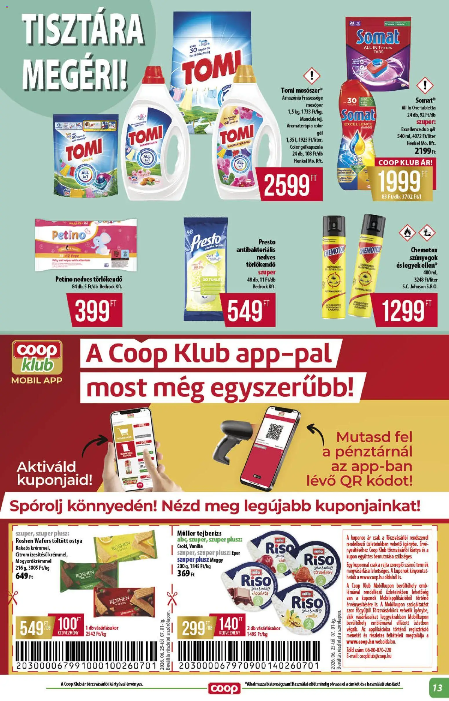 COOP akciós ujság - amely érvényes a következő dátumtól: 25.06.2026 | Oldal: 13 | Termékek: Somat, Tejberizs, Eper, Citrom