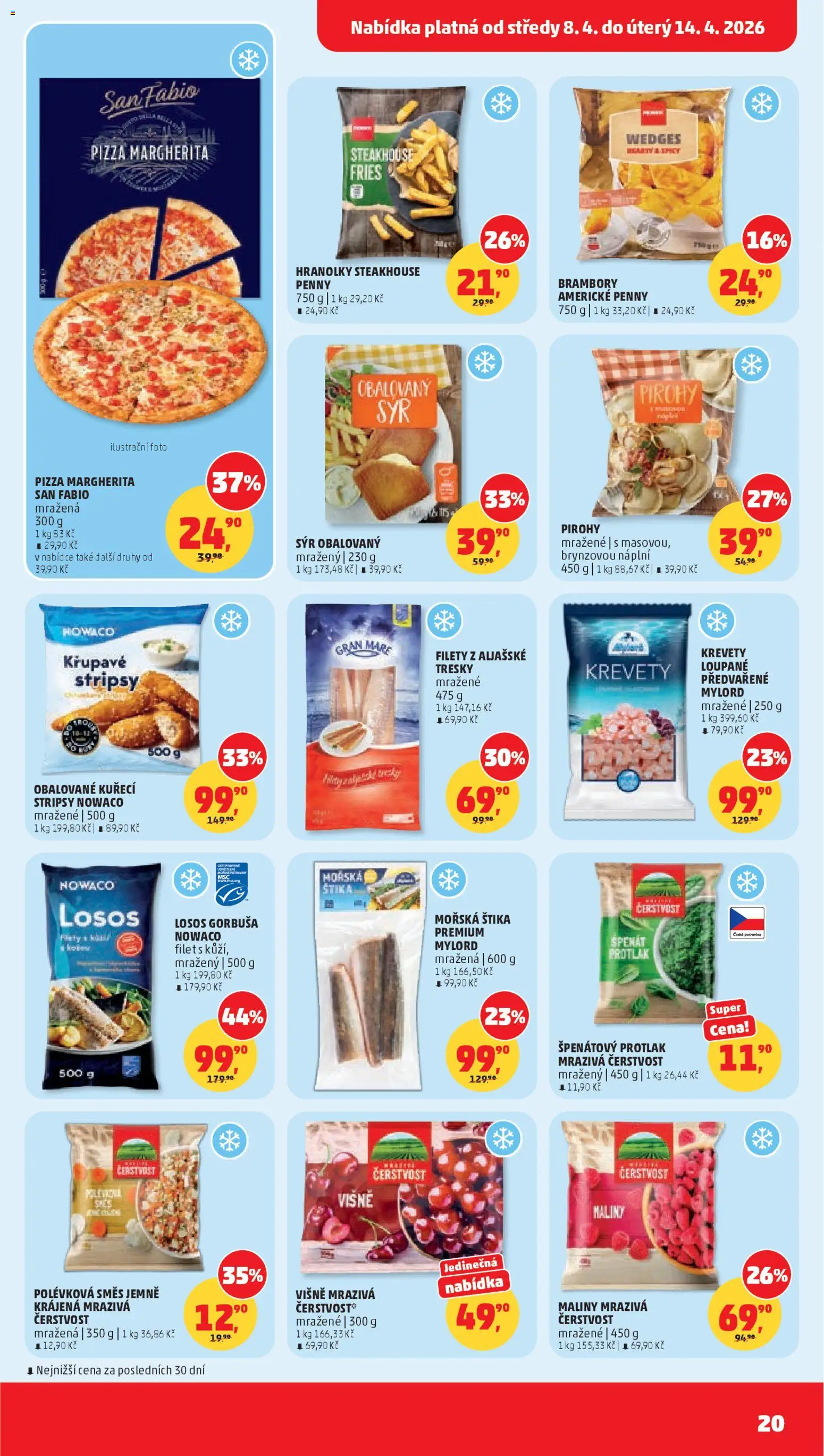 Penny Market leták od 08.04.2026 | Strana: 20 | Produkty: Pizza, Potraviny, Kuřecí stripsy, Krevety