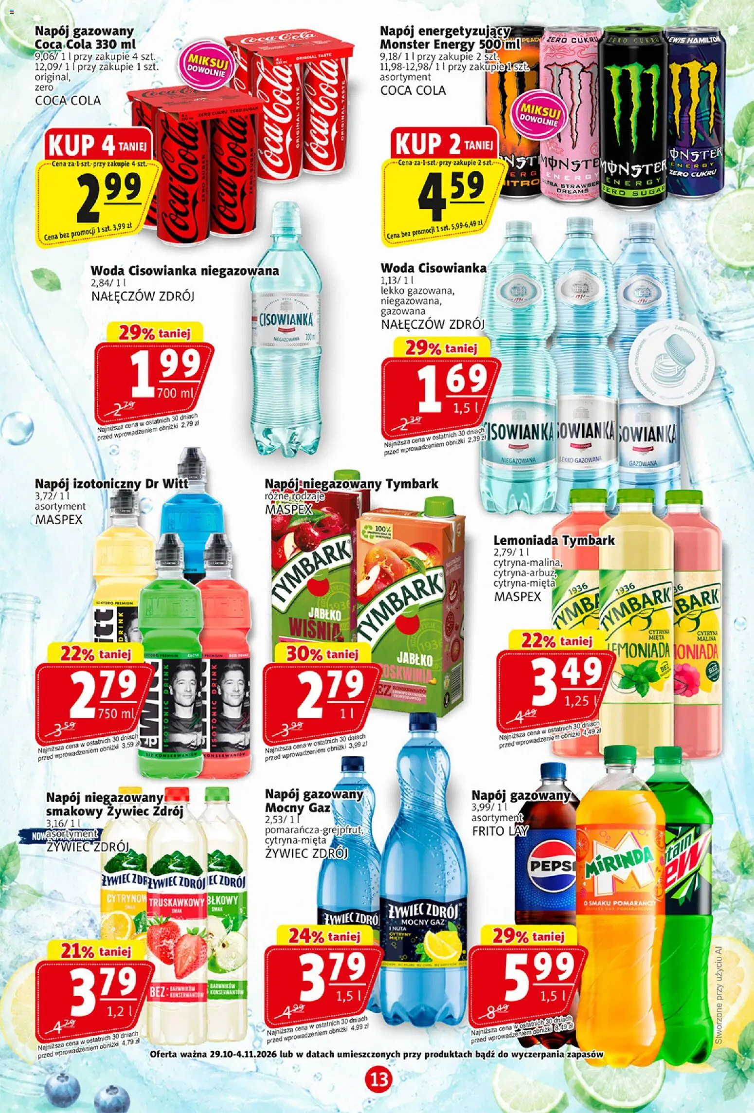 Prim Market gazetka od 29.10.2026 | Strona: 13 | Produkty: Cisowianka, Coca cola, Mięta, Pepsi mirinda