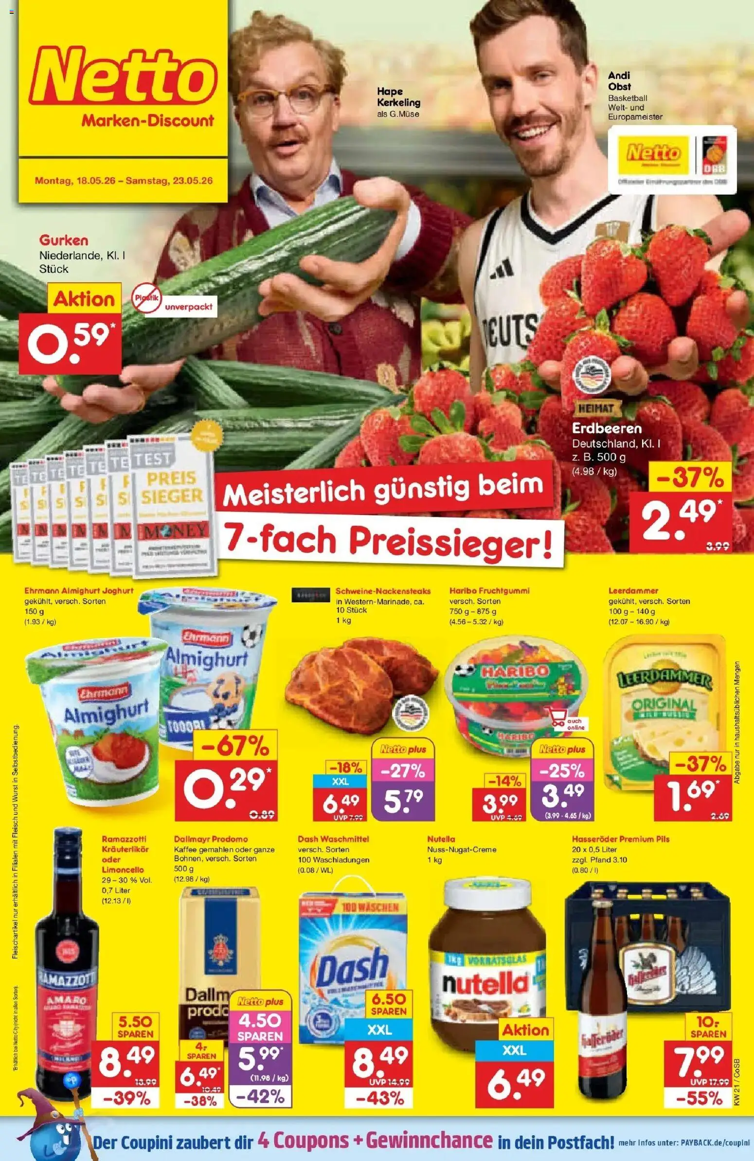 Netto Marken-Discount Prospekt Bitterfeld-Wolfen	 – gültig ab 17.05.2026 | Seite: 1 | Produkte: Leerdammer, Hasseröder, Dallmayr prodomo, Erdbeeren