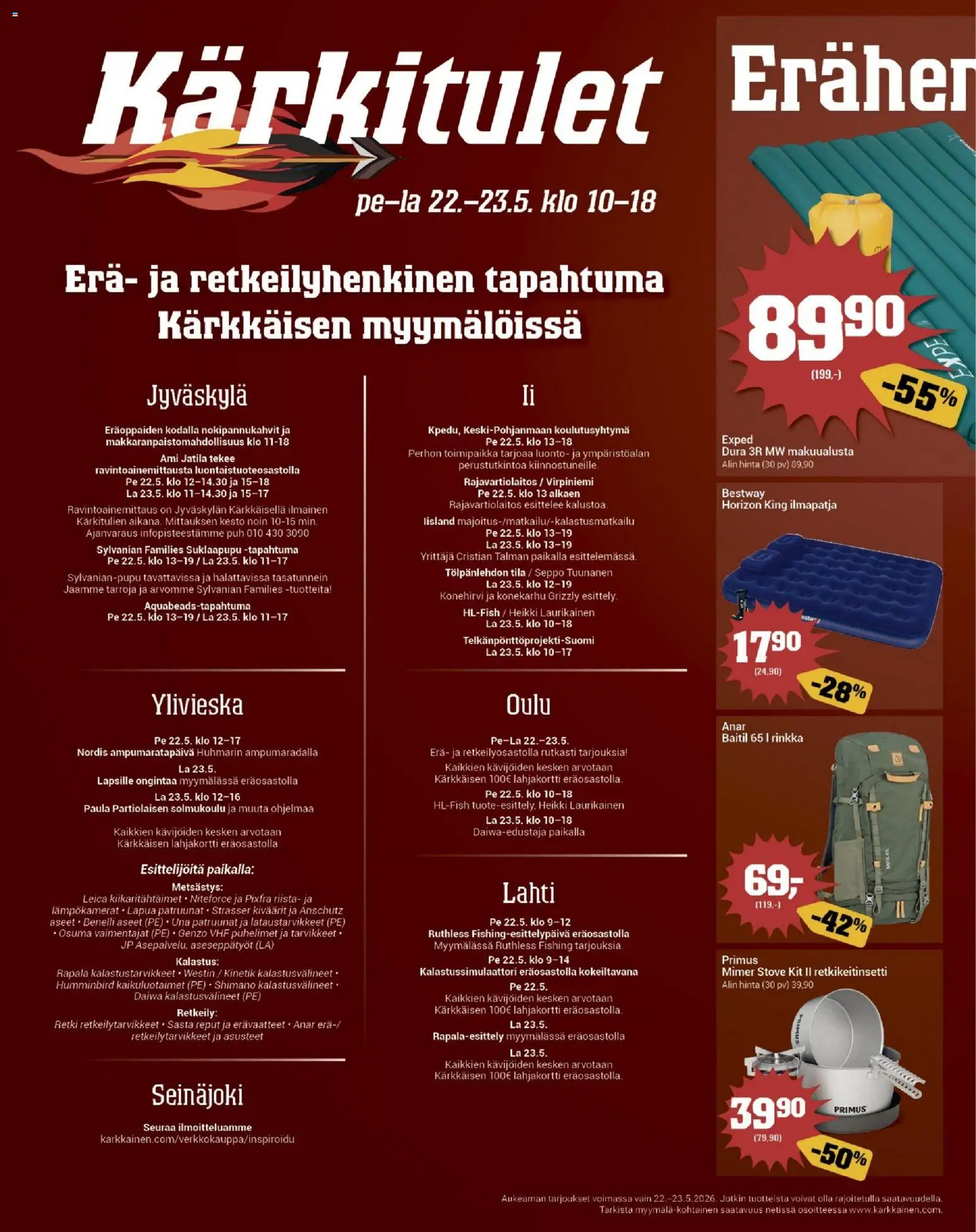 Kärkkäinen tarjoukset - Seinäjoen alue – voimassa 20.05.2026 alkaen | Sivu: 20 | Tuotteet: Ilmapatja, Makuualusta, Rinkka