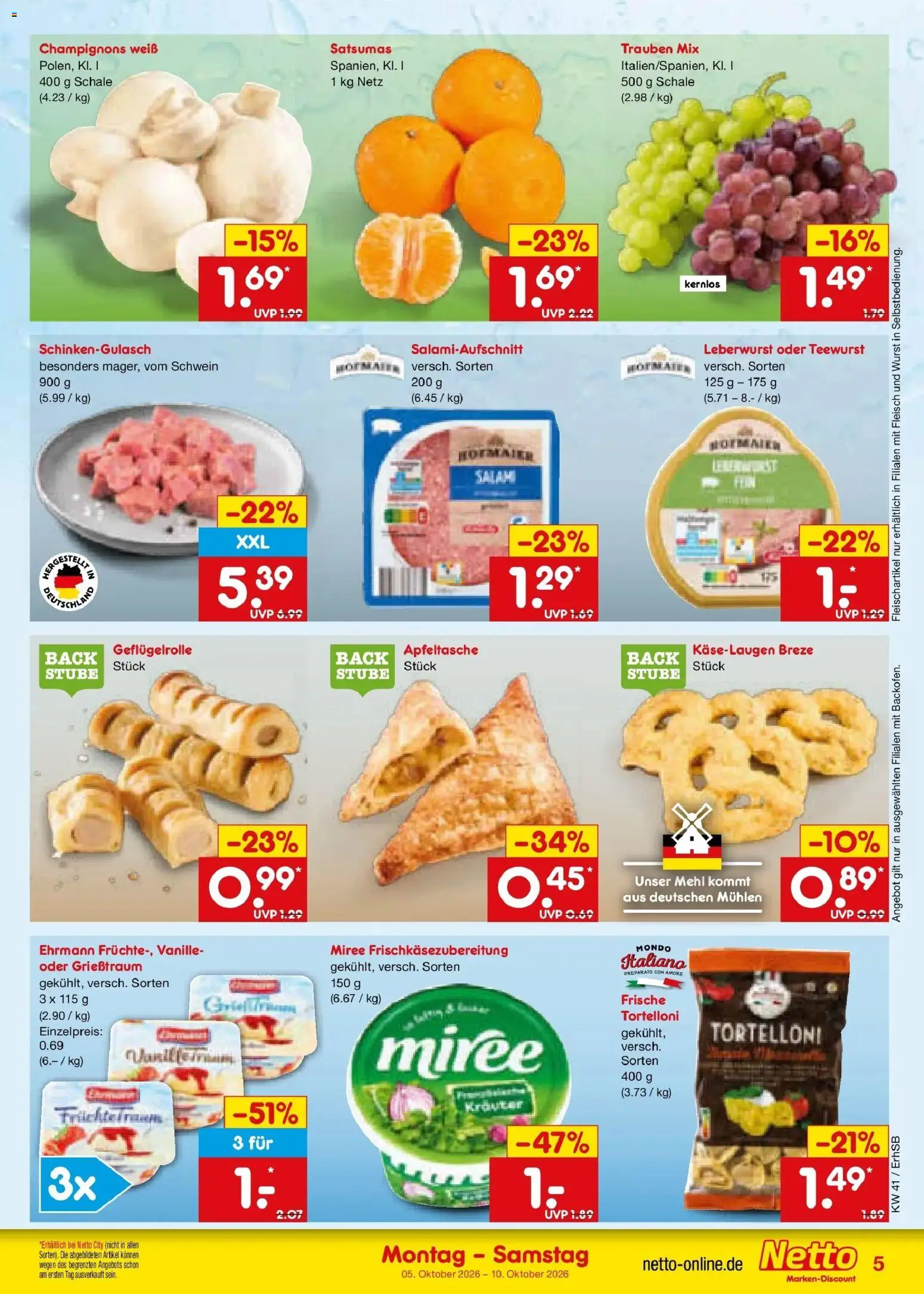 Netto Marken-Discount Prospekt München (ab 05.10.2026) » Angebote | Seite: 5 | Produkte: Vanille, Champignons, Wurst, Salami