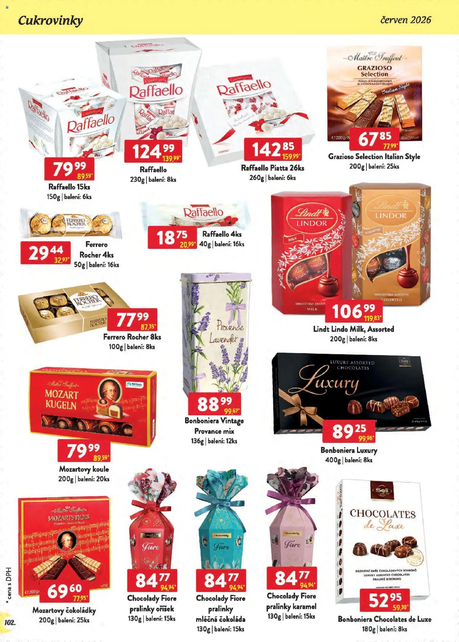 Astur & Qanto leták - Velkoobchod 06/2026 od 01.06.2026 | Strana: 102 | Produkty: Lindor, Ferrero Rocher, Bonboniéra, Mozartovy koule