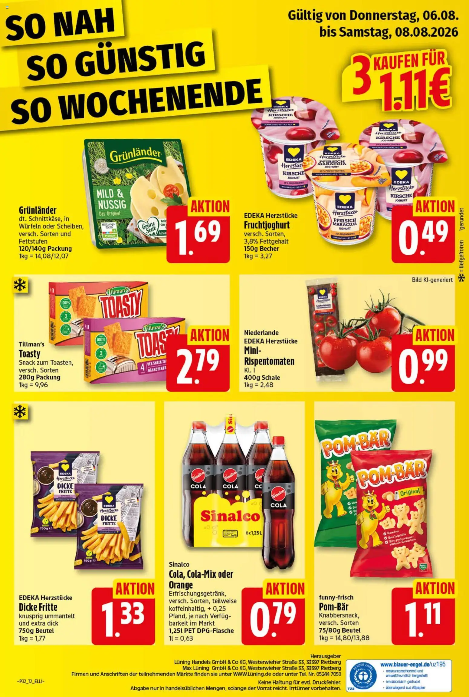 Elli Markt Prospekt Harsewinkel – gültig ab 03.08.2026 | Seite: 12 | Produkte: Sinalco, Cola, Joghurt, Pfirsich