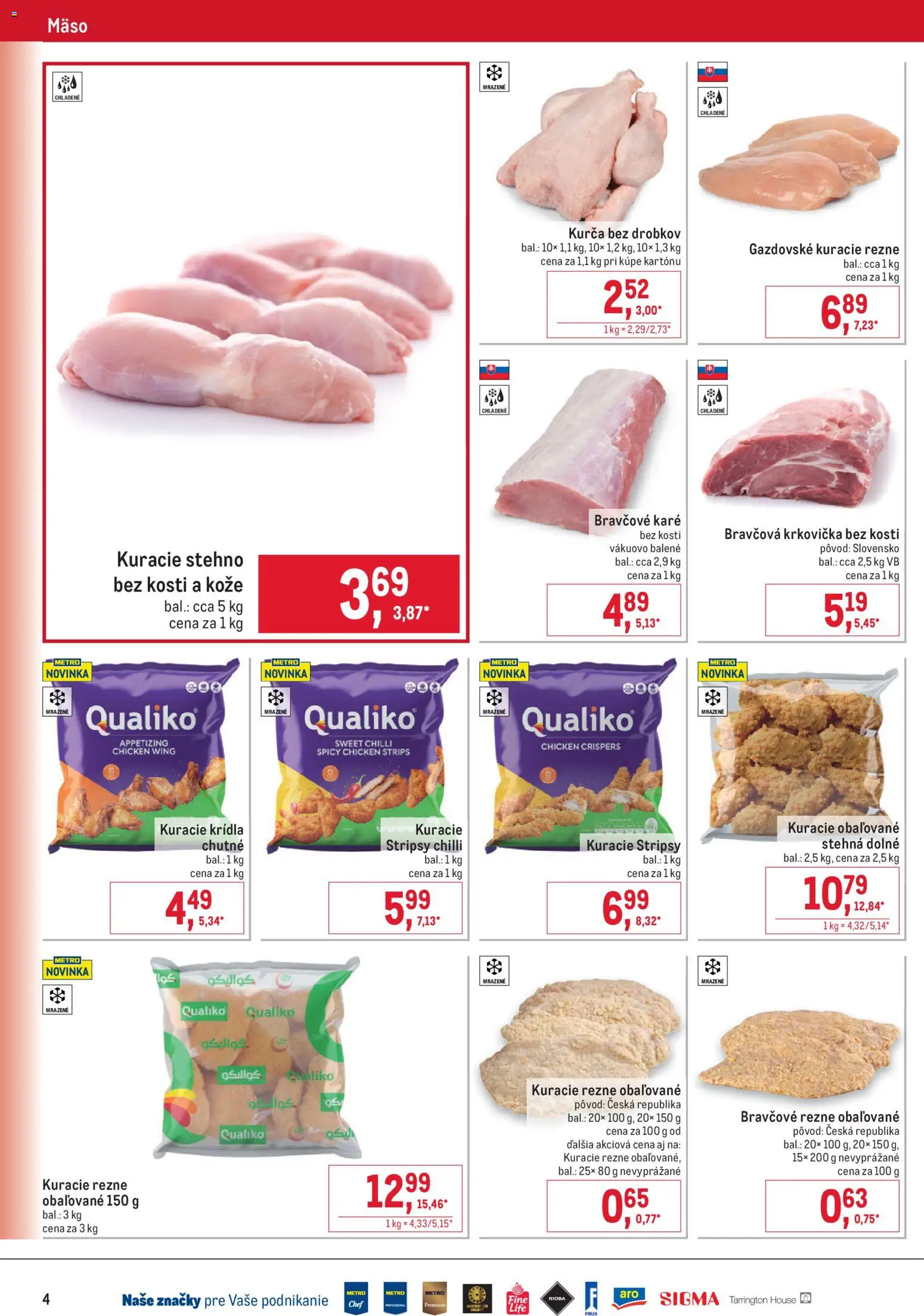 Nové Metro akcie – leták je platný od 23.09.2026 | Strana: 4 | Produkty: Kurča, Stehná, Rezne, Bravčové karé