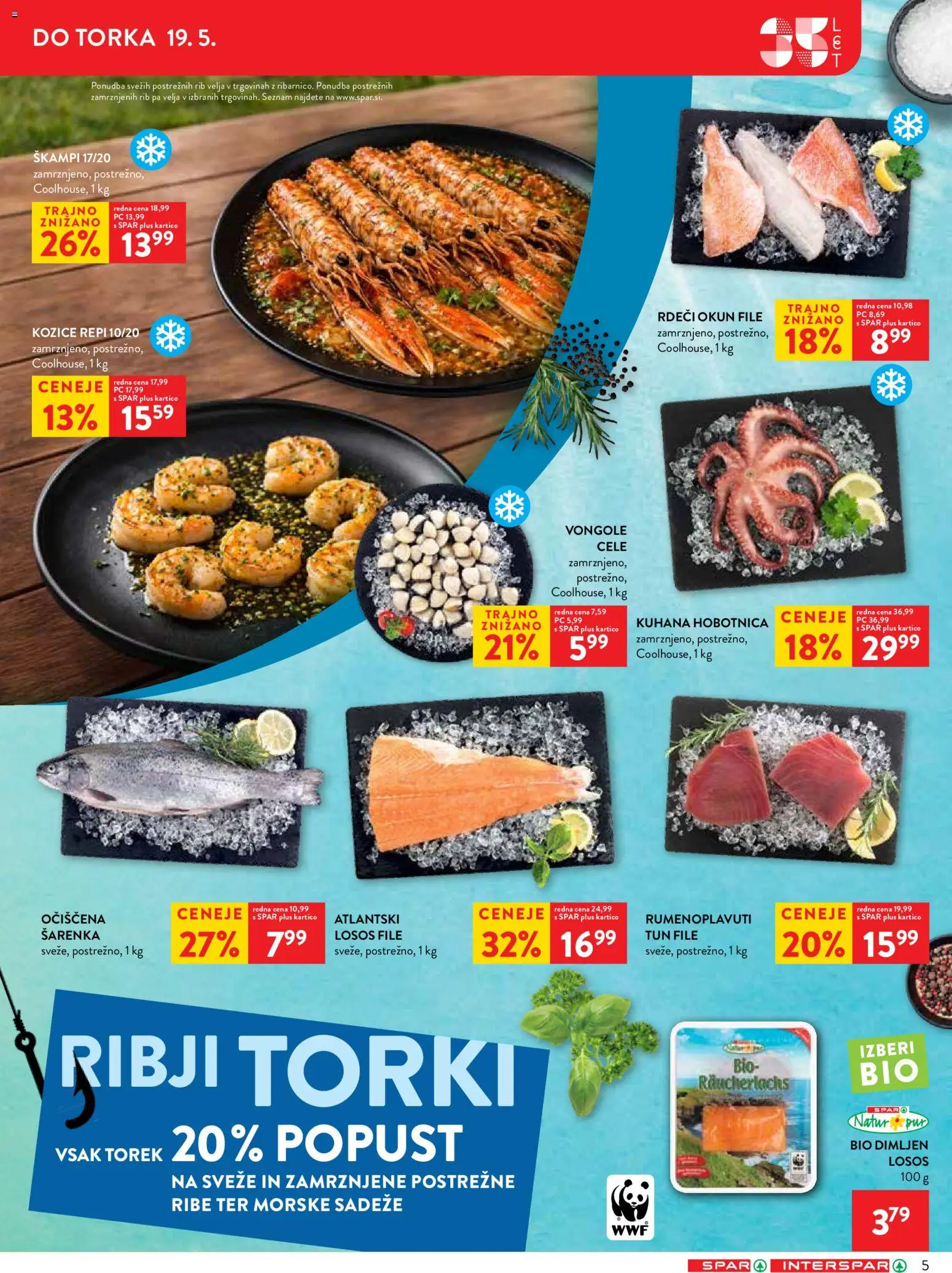Novi Spar katalog ponudbe – veljaven od 13.05.2026 | Stran: 5 | Izdelki: Kozice, Hobotnica, Losos, Ribe