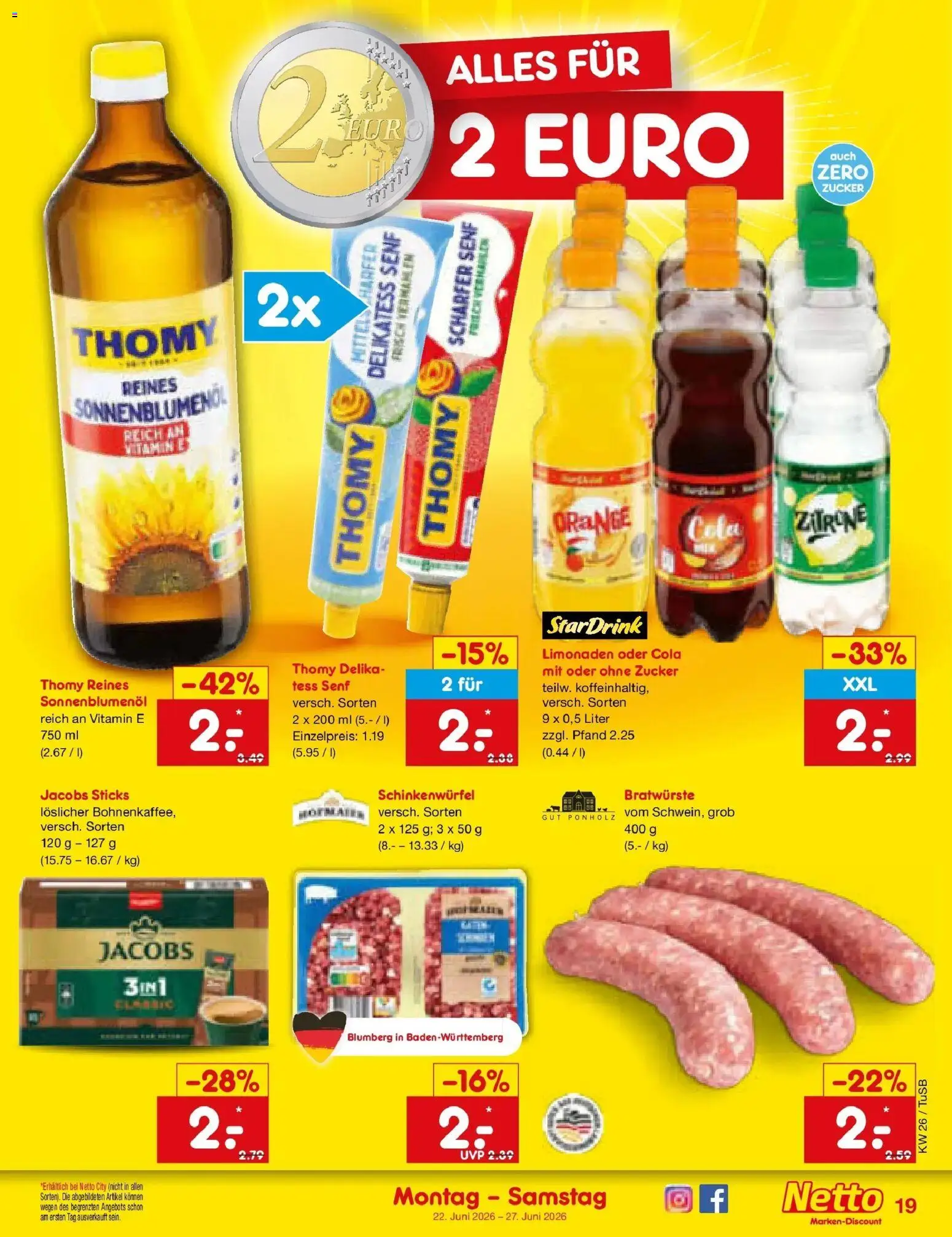 Netto Marken-Discount Prospekt Lahr-Langenwinkel – gültig ab 22.06.2026 | Seite: 23 | Produkte: Cola, Sonnenblumenol, Zucker, Zitrone