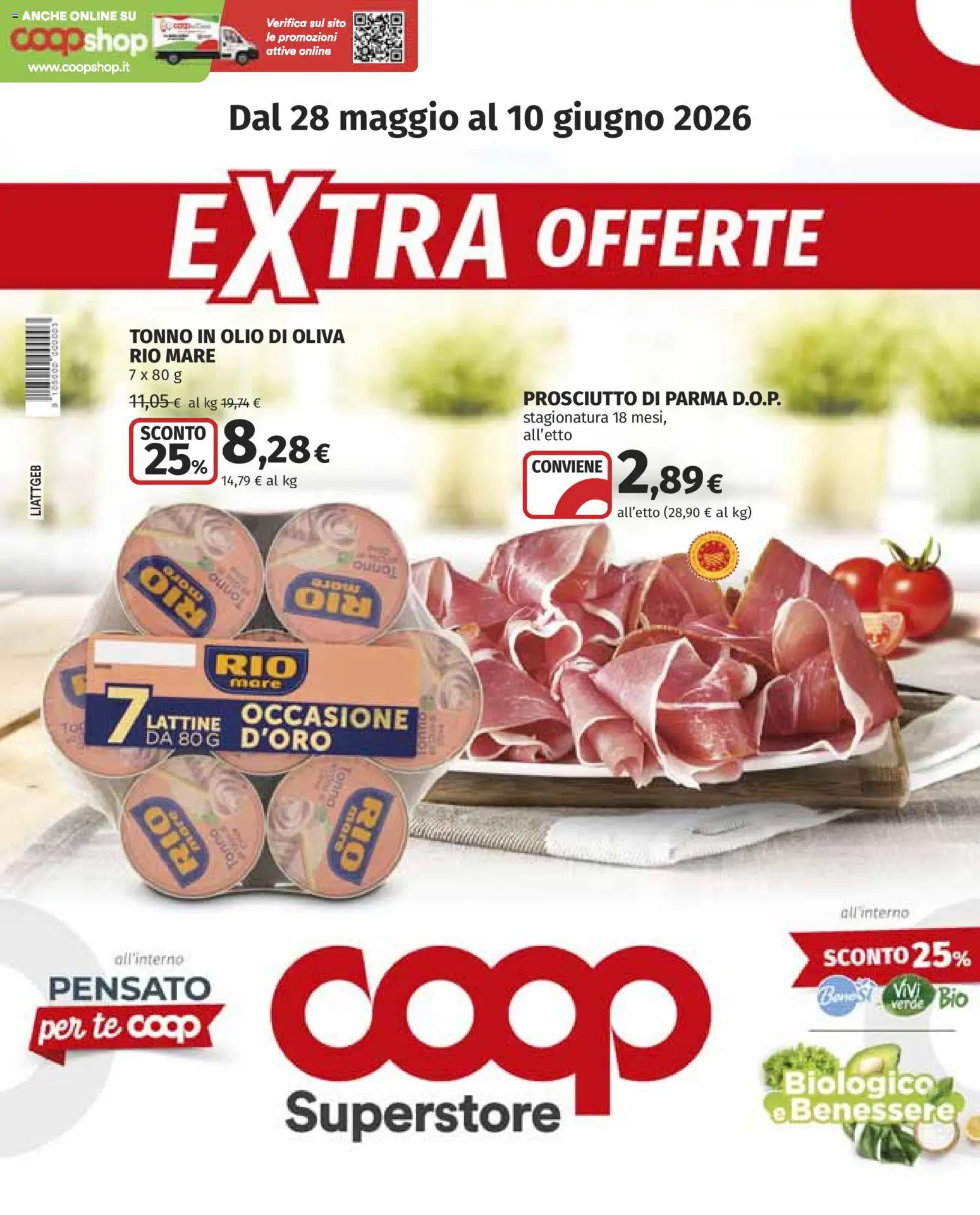 Volantino COOP del 28.05.2026 | Pagina: 1 | Prodotti: Prosciutto di Parma, Tè, Tonno, Olio di Oliva