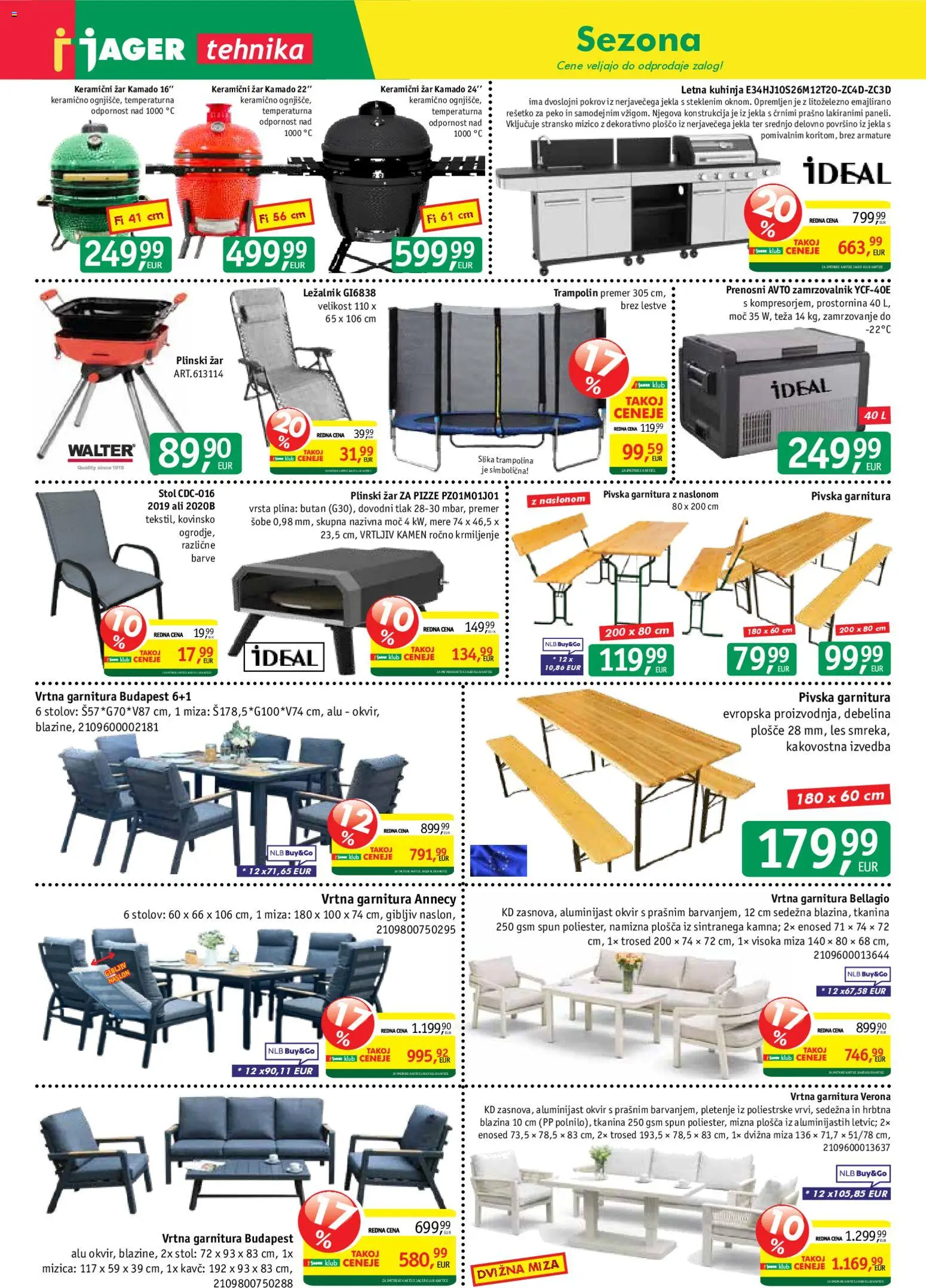 Novi Jager katalog ponudbe – veljaven od 29.07.2026 | Stran: 1 | Izdelki: Plinski žar, Trosed, Miza, Kuhinja