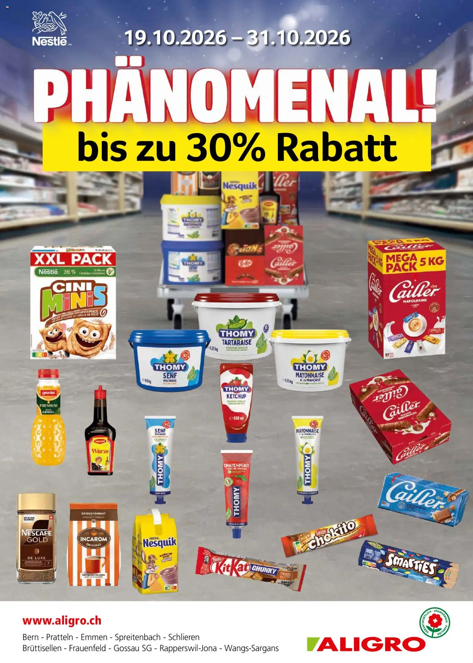 Aligro aktionen Nestlé Schlieren, Gossau SG, Frauenfeld, Rapperswil-Jona, Sargans, Bern – gültig ab 19.10.2026 | Seite: 1 | Produkte: Tomatenpüree, Butter, Ketchup, Mayonnaise