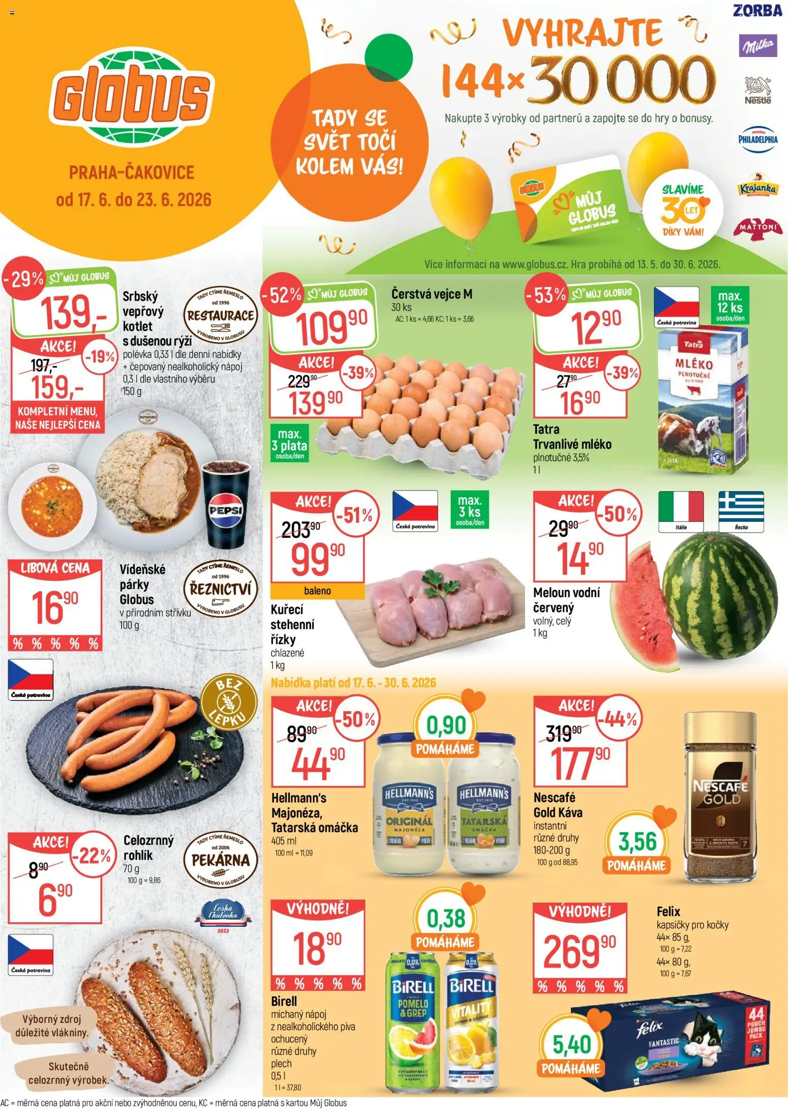 Globus leták od 17.06.2026 | Strana: 1 | Produkty: Birell, Párky, Rýži, Majonéza