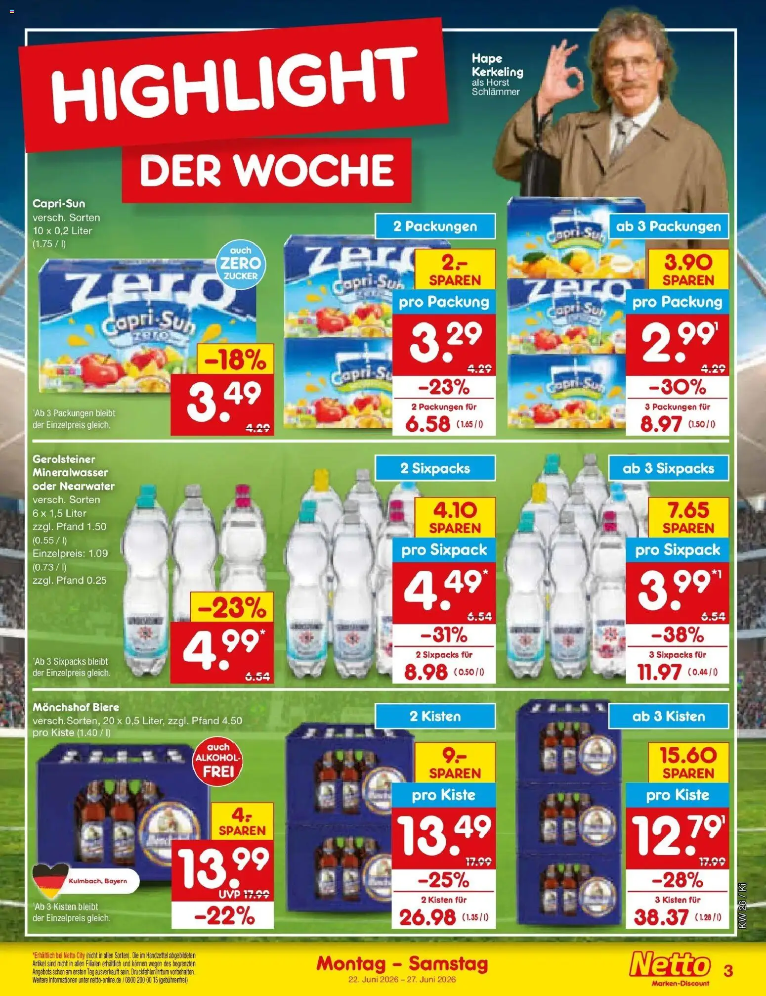 Netto Marken-Discount Prospekt Bad Friedrichshall – gültig ab 22.06.2026 | Seite: 3 | Produkte: Monchshof, Capri sun, Mineralwasser, Gerolsteiner