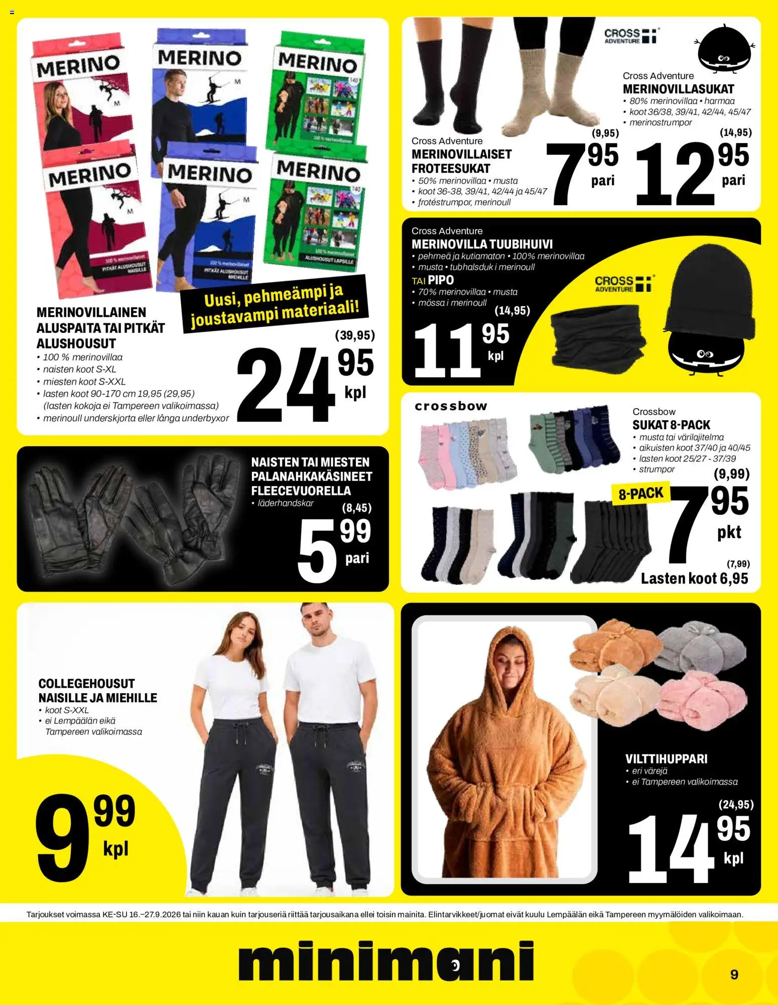 Minimani - lehti-ilmoitukset ja mainoslehti – voimassa 16/09/2026 alkaen | Sivu: 9 | Tuotteet: Sukat, Alushousut, Pipo
