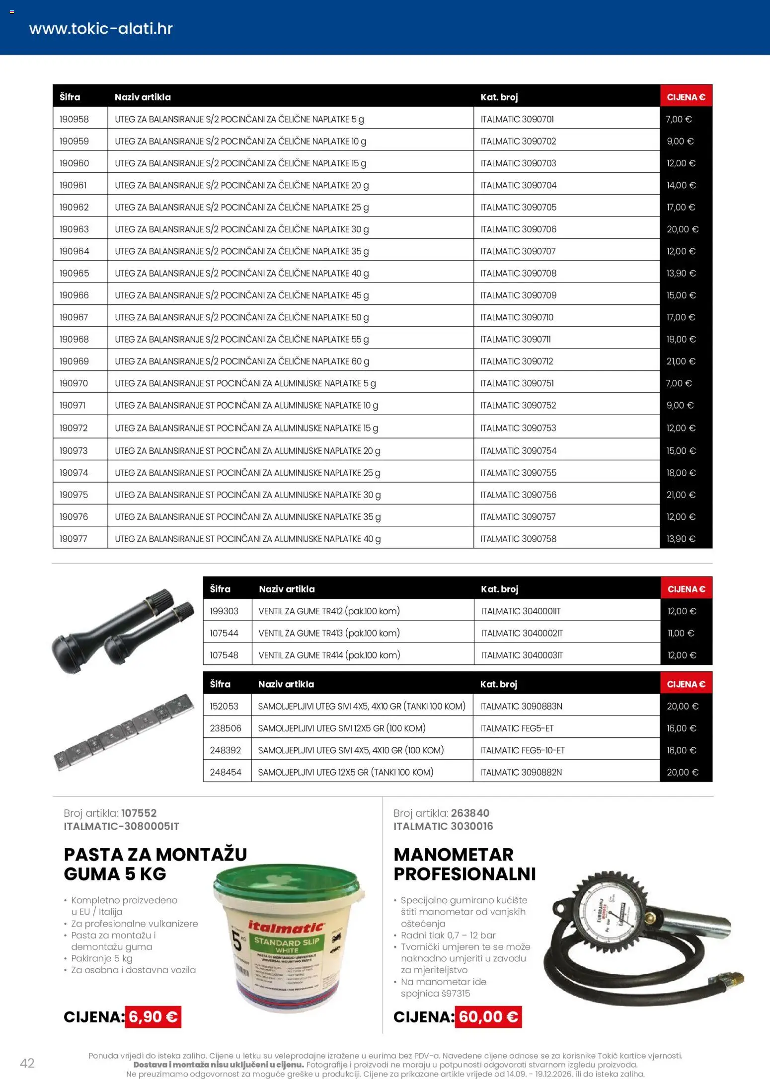 Tokić katalog | vrijedi od 14.09.2026 | Stranica: 42 | Proizvodi: Manometar, Ventil, Pasta