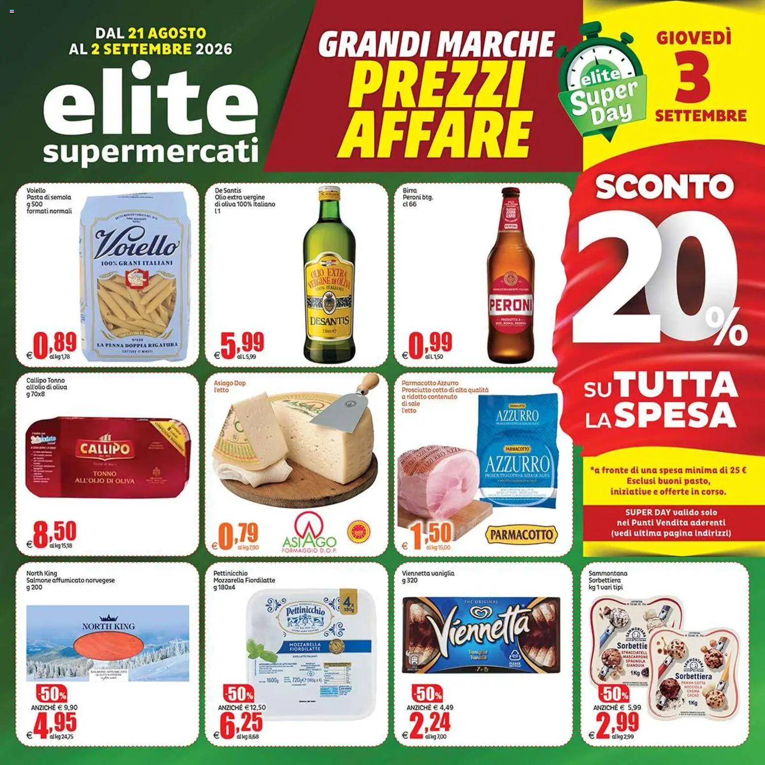 Volantino Elite Supermercati del 21/08/2026 | Pagina: 1 | Prodotti: Crema, Pasta di semola, Olio, The