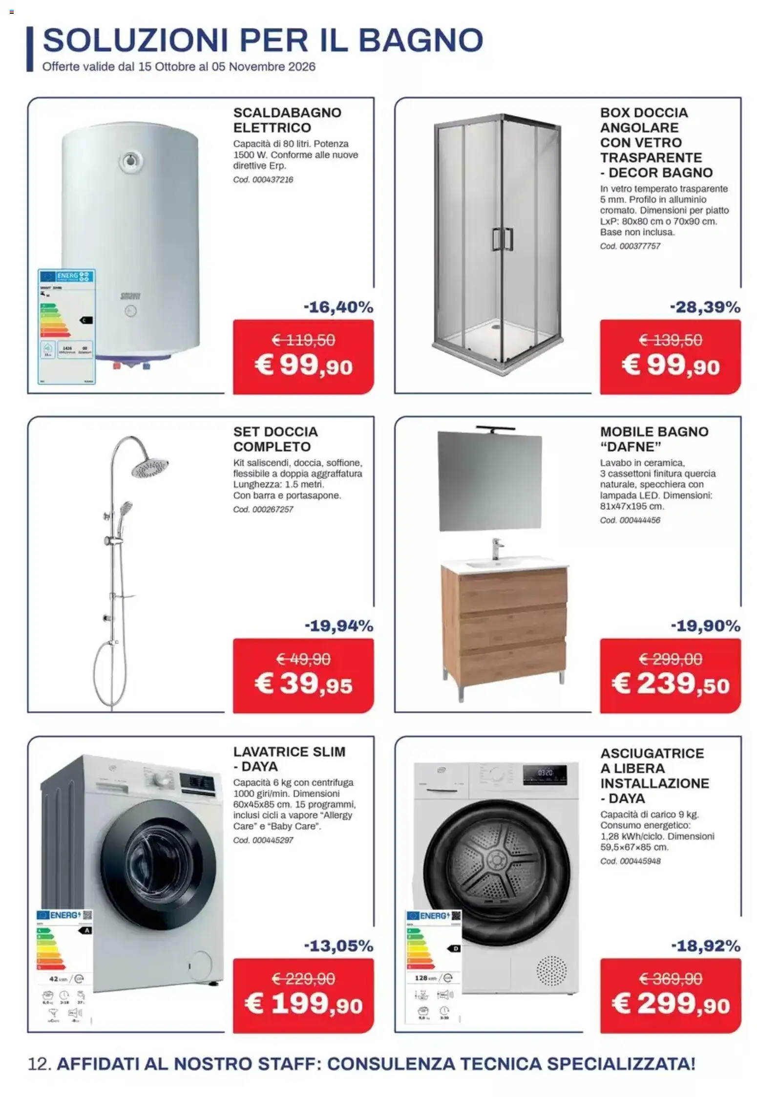 Volantino Eurobrico del 15/10/2026 | Pagina: 12 | Prodotti: Mobile, Centrifuga, Scaldabagno, Box doccia