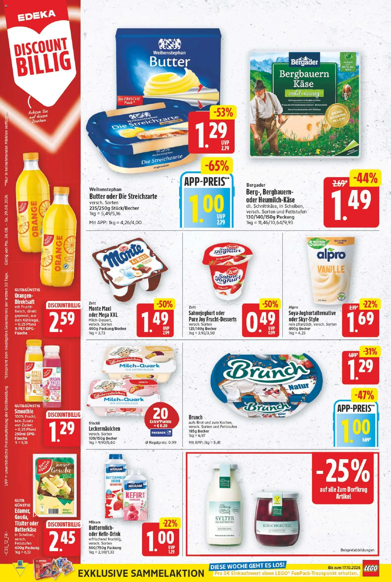 E center Prospekt – gültig ab 24.08.2026 | Seite: 14 | Produkte: Butter, Joghurt, Orangen, Milram